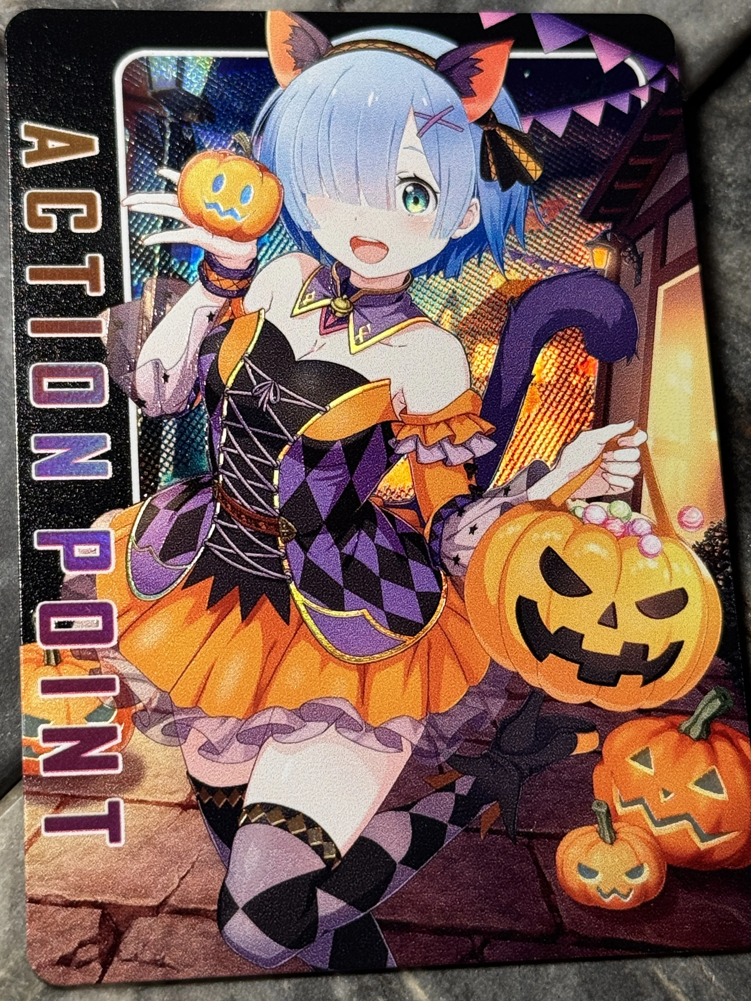 Re: Zero - Rem Full- Art Textured Holographic Halloween Action Point Card