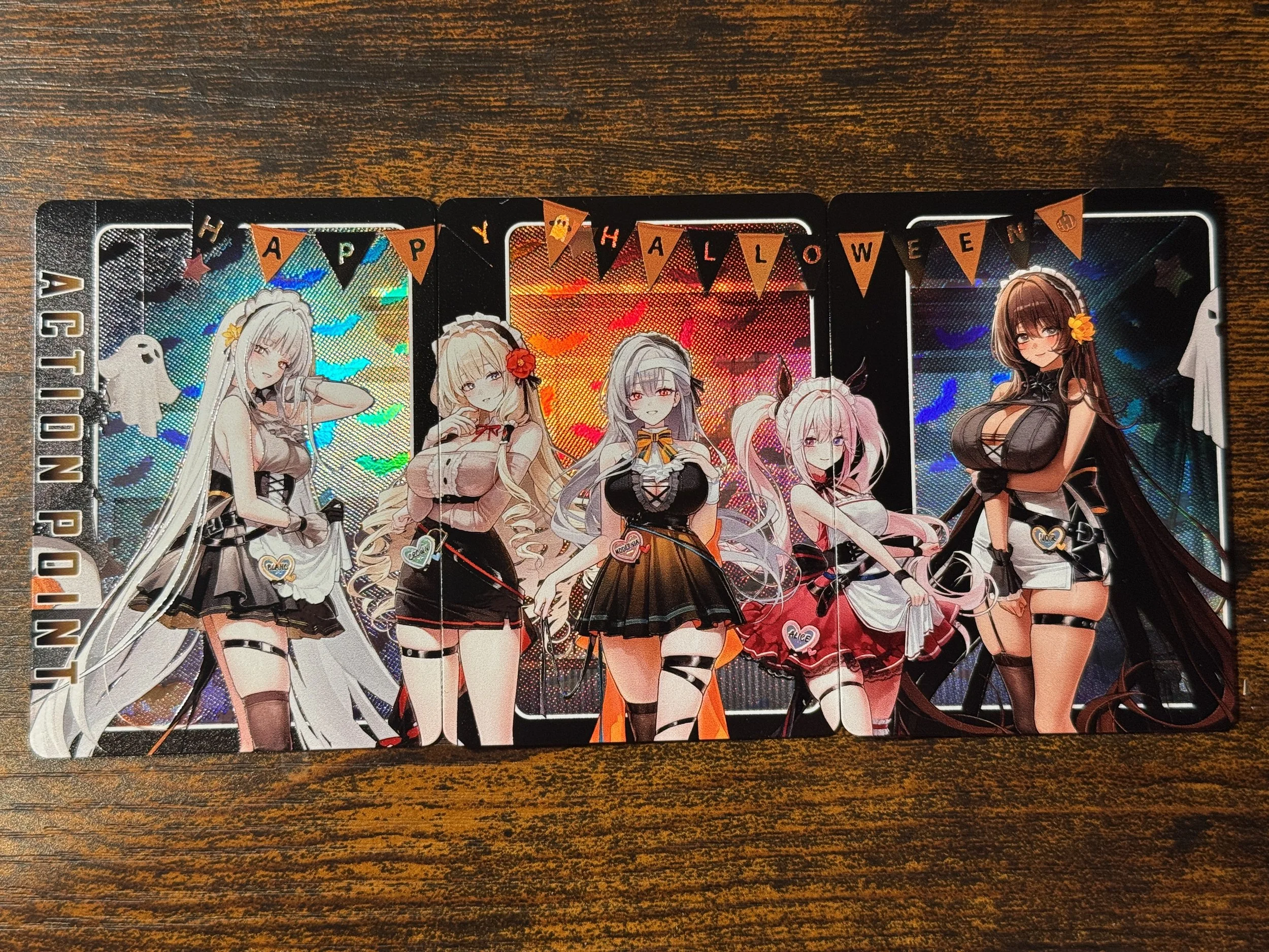 Goddess of Victory Nikke - 3 Card Set Full- Art Textured Holographic Halloween Action Point Cards