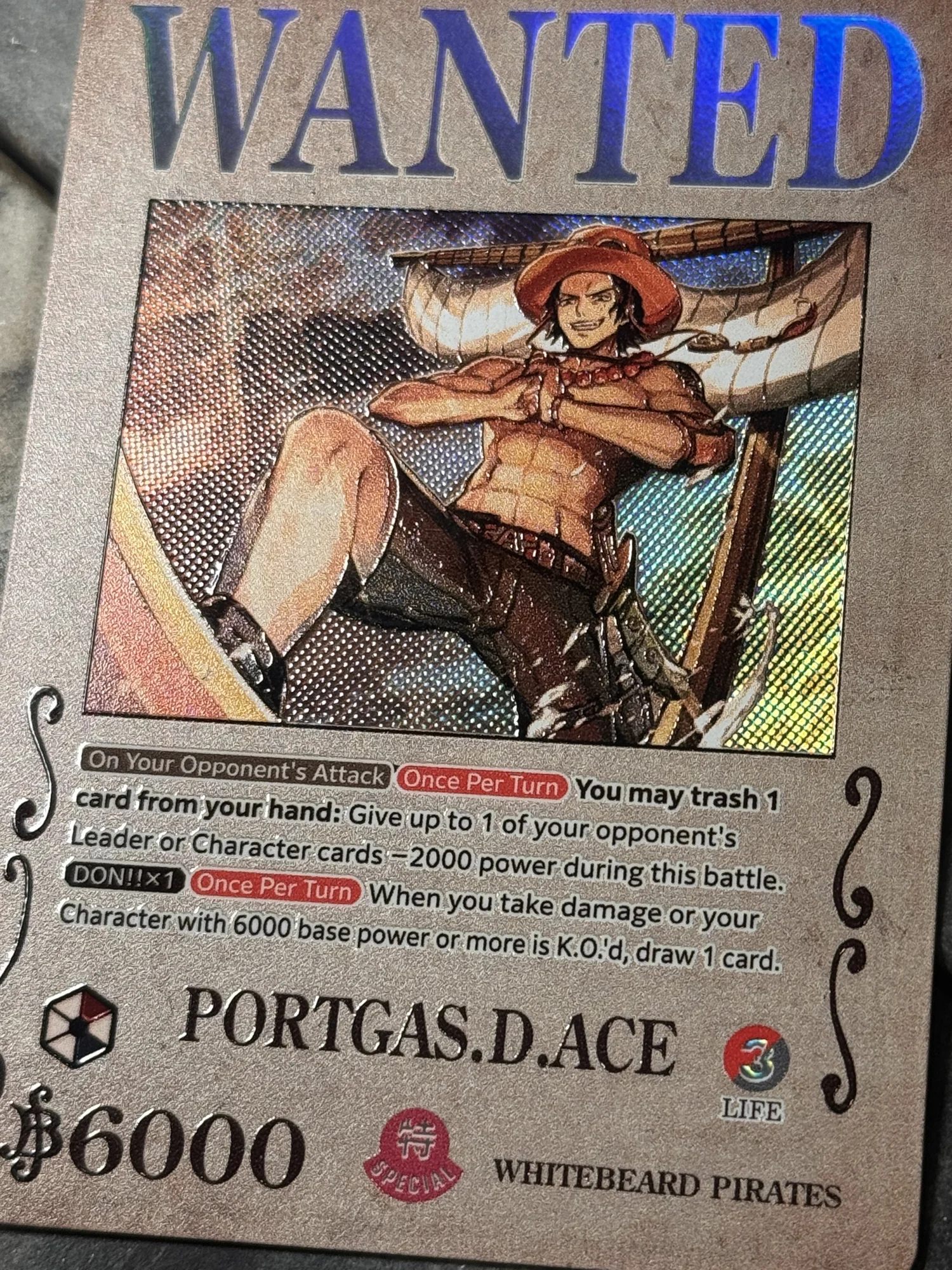 LASTページ ポストカード One Piece Red/Blue OP13 Portgas D Ace Leader Card WANTED poster