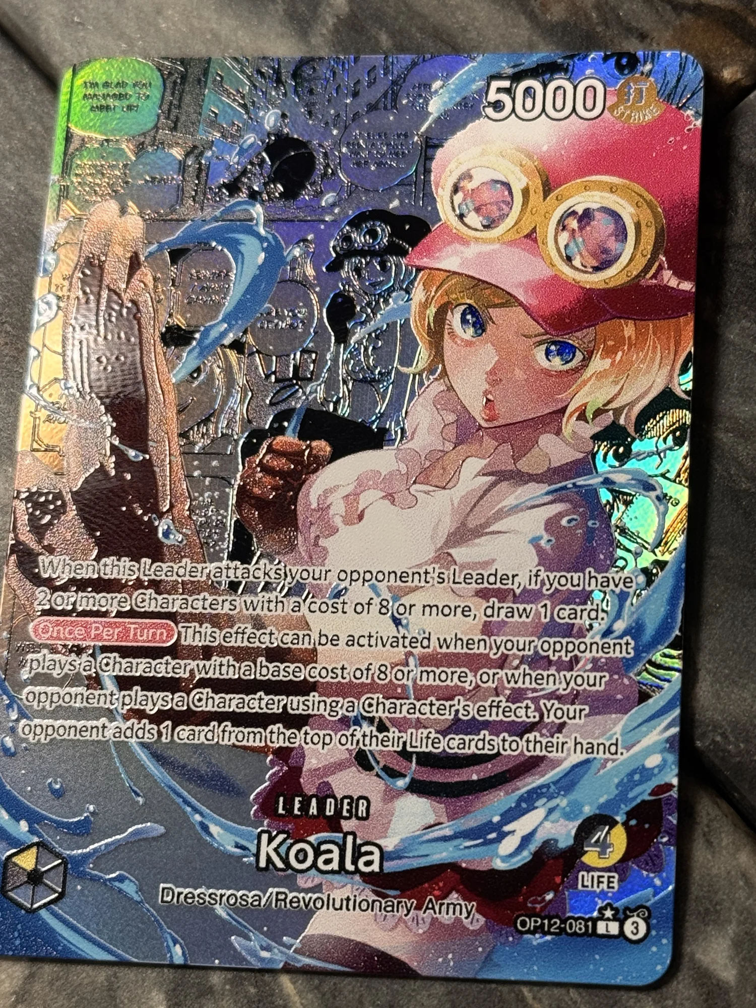 One Piece Black/Yellow OP12 Koala Manga Leader Card Full art