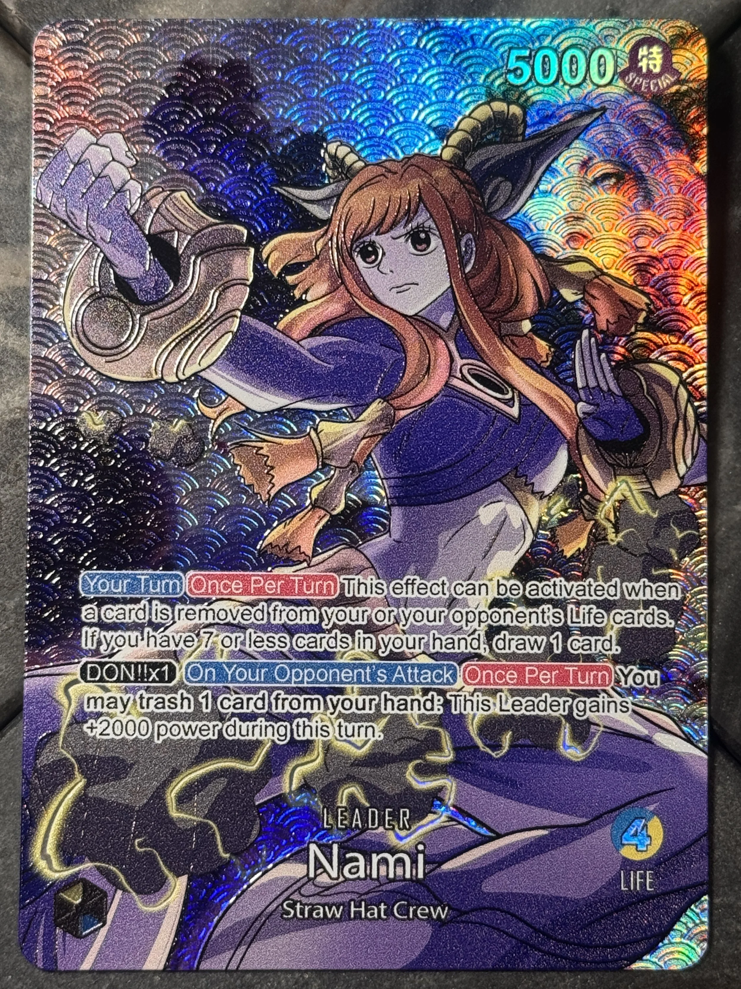 OP League of Legends Crossover OP11 Blue Yellow Yunara Nami Leader Card Full-Art Holographic