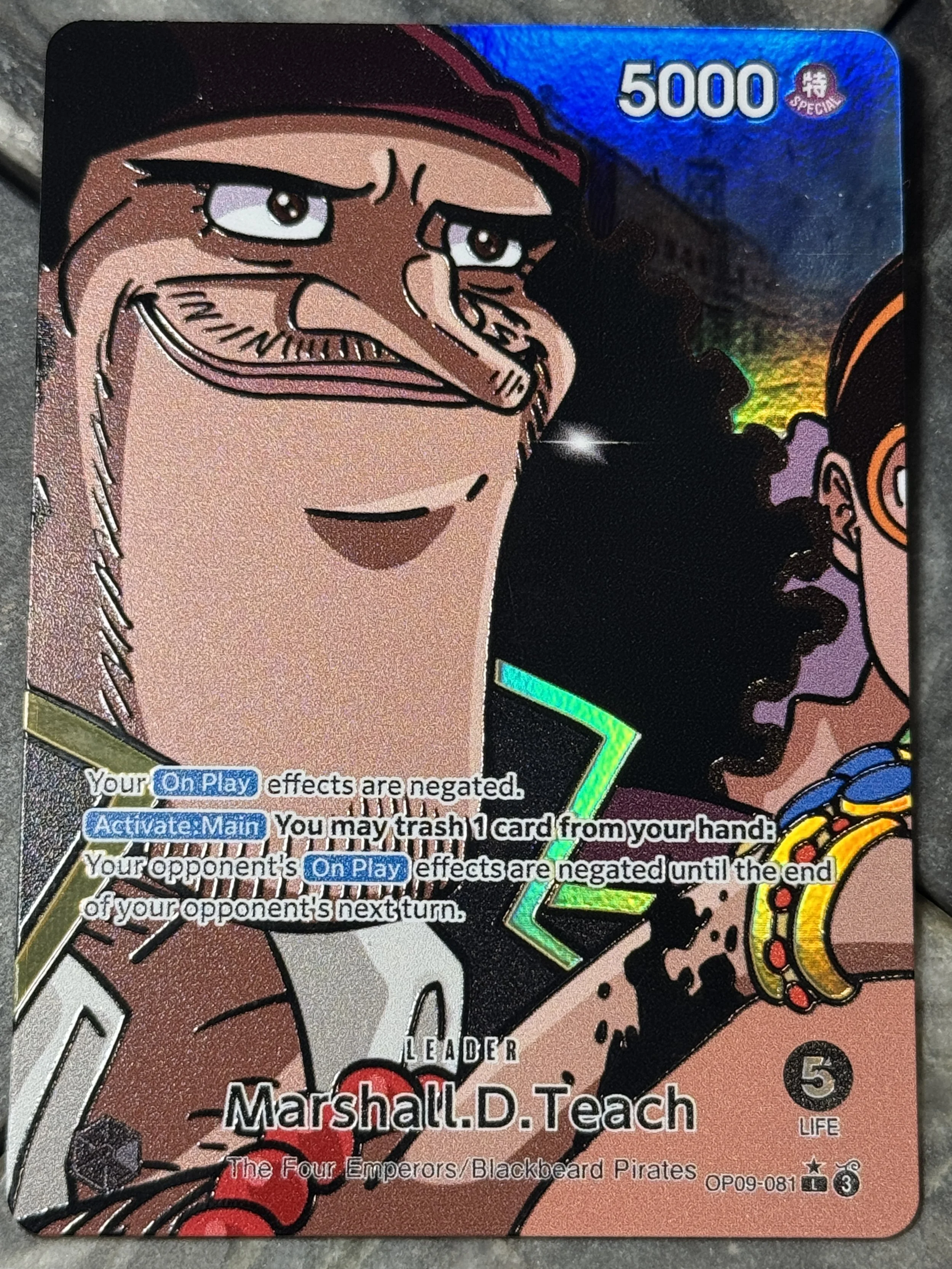 Black Marshal D Teach (Blackbeard) Leader Card One Piece TCG Memes collab