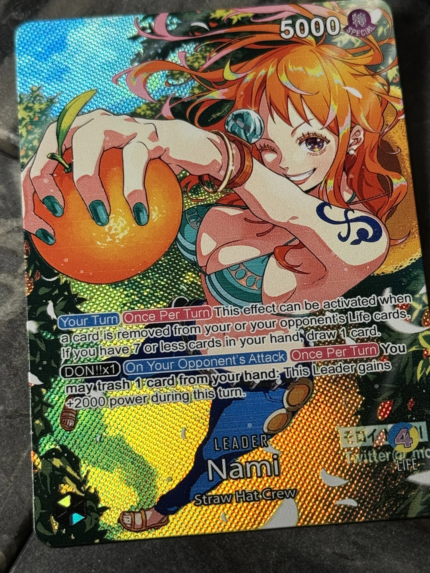 One Piece Blue/Yellow Nami OP11 Leader Card Full-Art Holographic