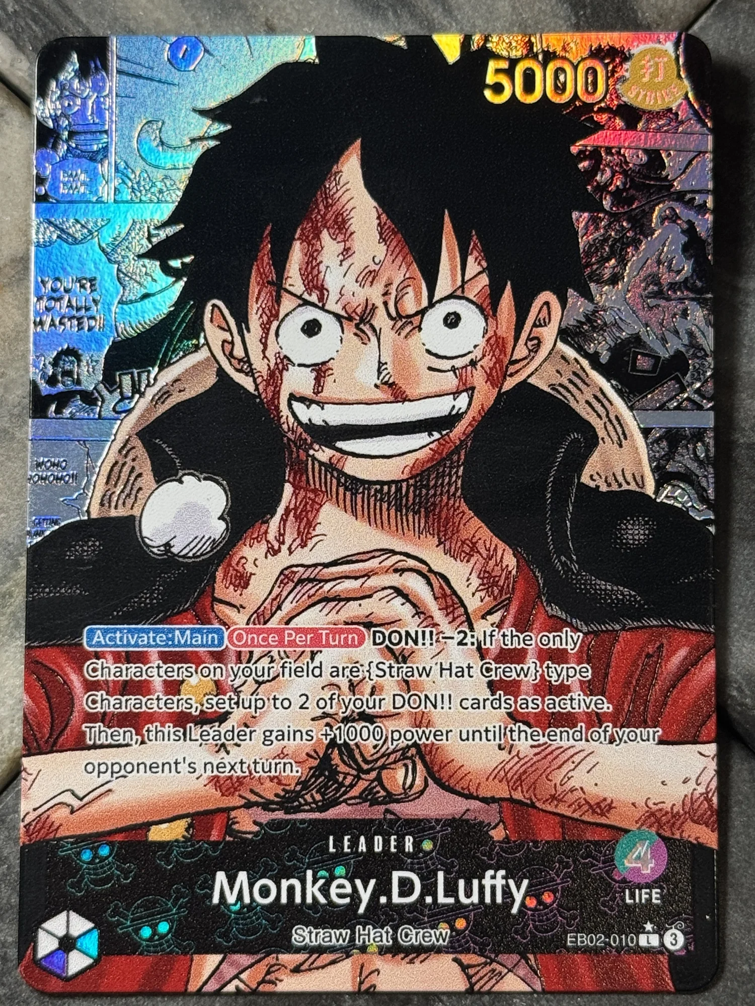 One Piece EB02 Green Purple Luffy Leader Card Full-Art Holographic