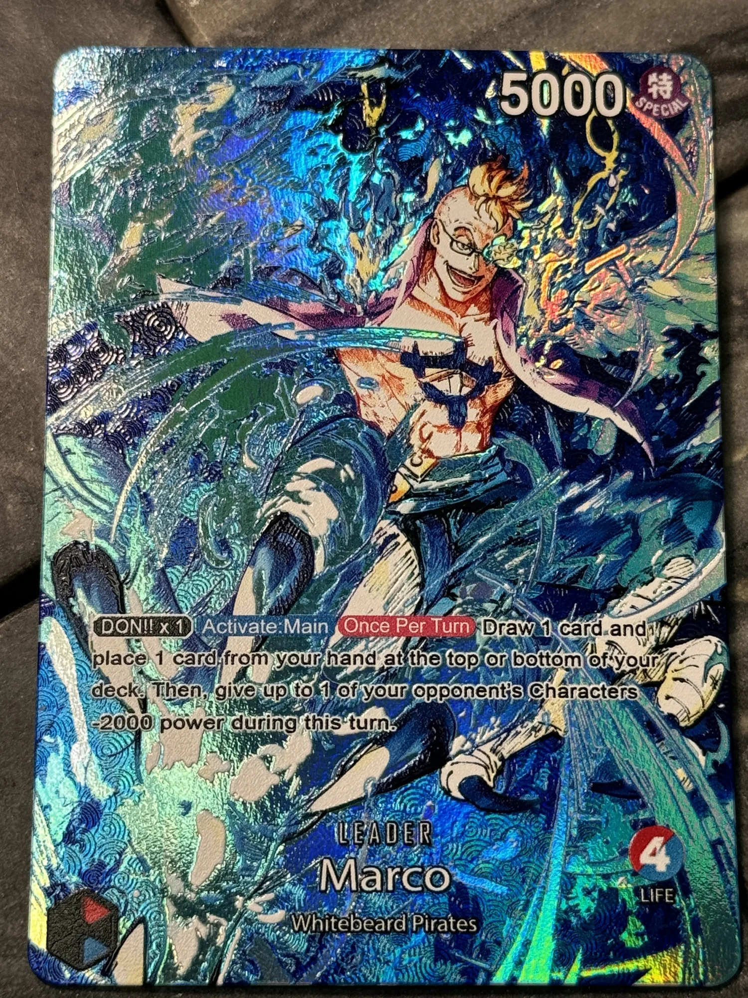 One Piece Blue Red Marco OP08 Leader Card Full art Borderless Holographic  (Copy) (Copy)  DavidsonTCG