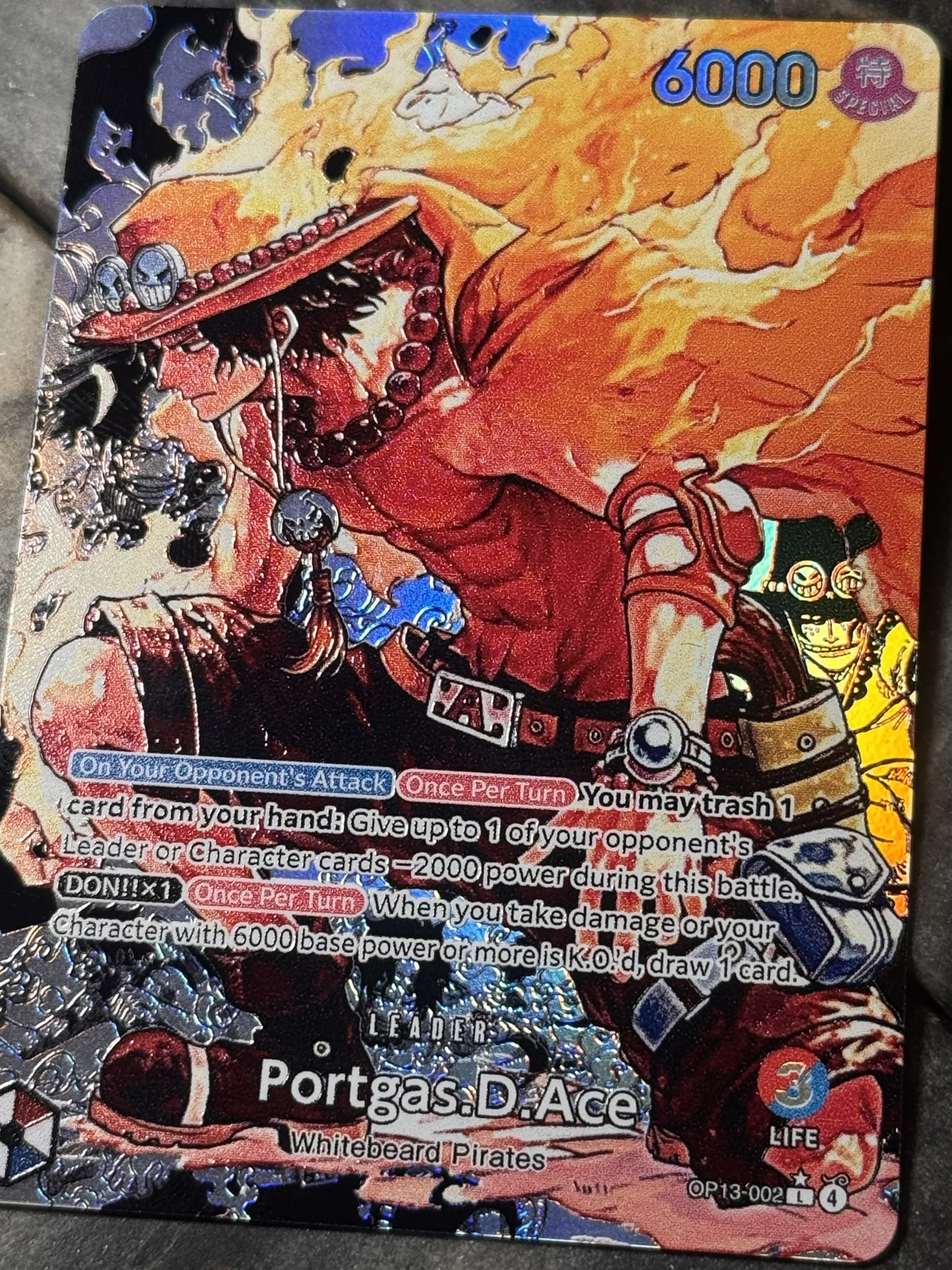 One Piece Red/Blue OP13 Portgas D Ace Leader Card Manga Edition