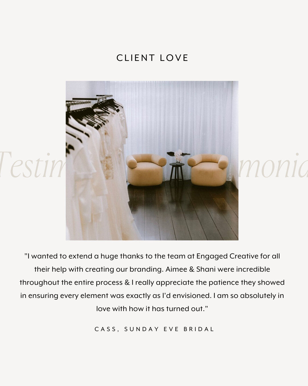💌 CLIENT LOVE 💌 ⁣
&quot;I wanted to extend a huge thanks to the team at Engaged Creative for all their help with creating our branding. Aimee and Shani were incredible throughout the entire process and I really appreciate the patience they showed i