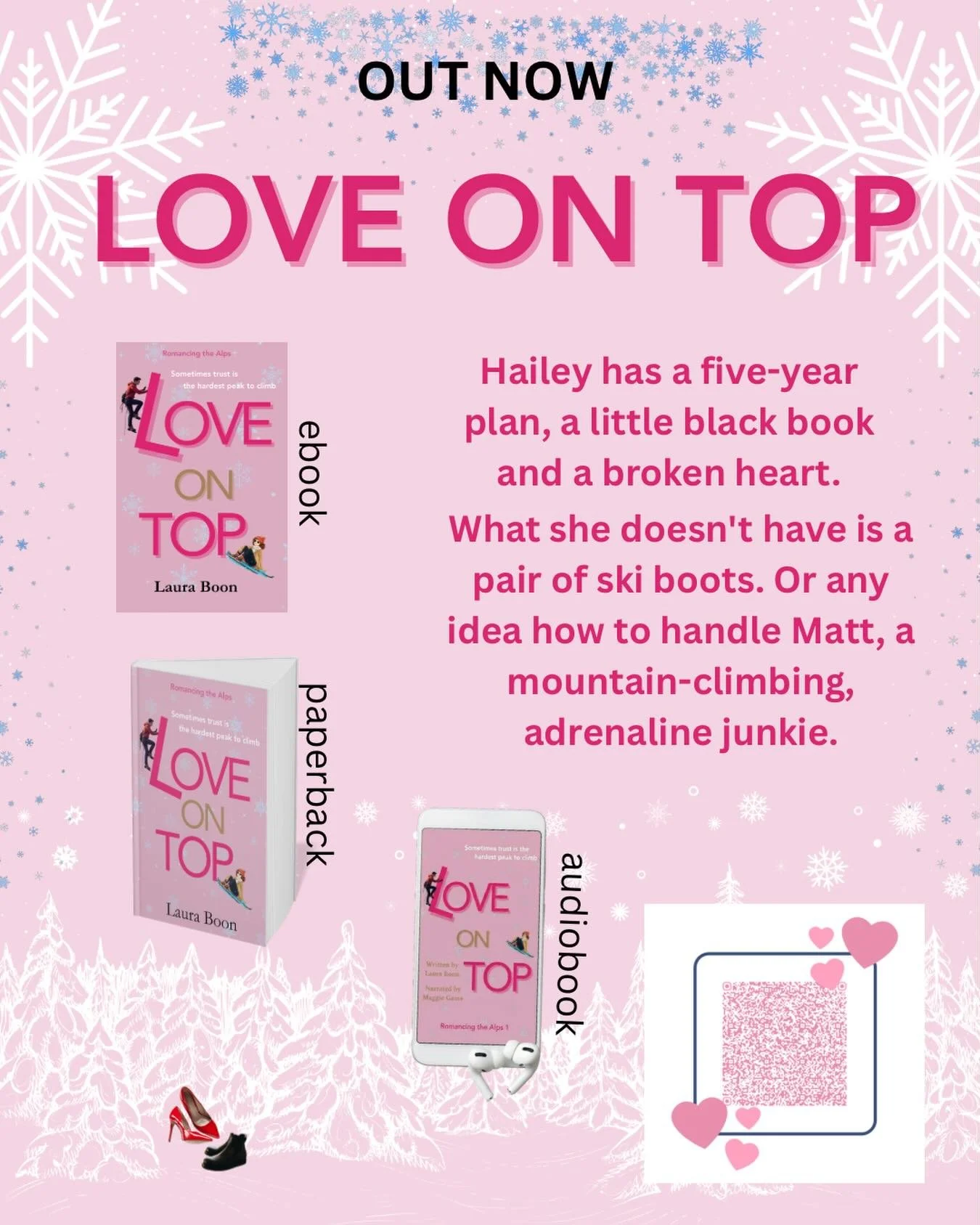 Love on Top is available as an ebook from Amazon / Kindle Unlimited, as a paperback and in audio. Scan the QR code or click the link in my bio.
#contemporaryromance
#smalltownromancereads 
#foundfamilyromance 
#oppositesattract 
#fishoutofwater