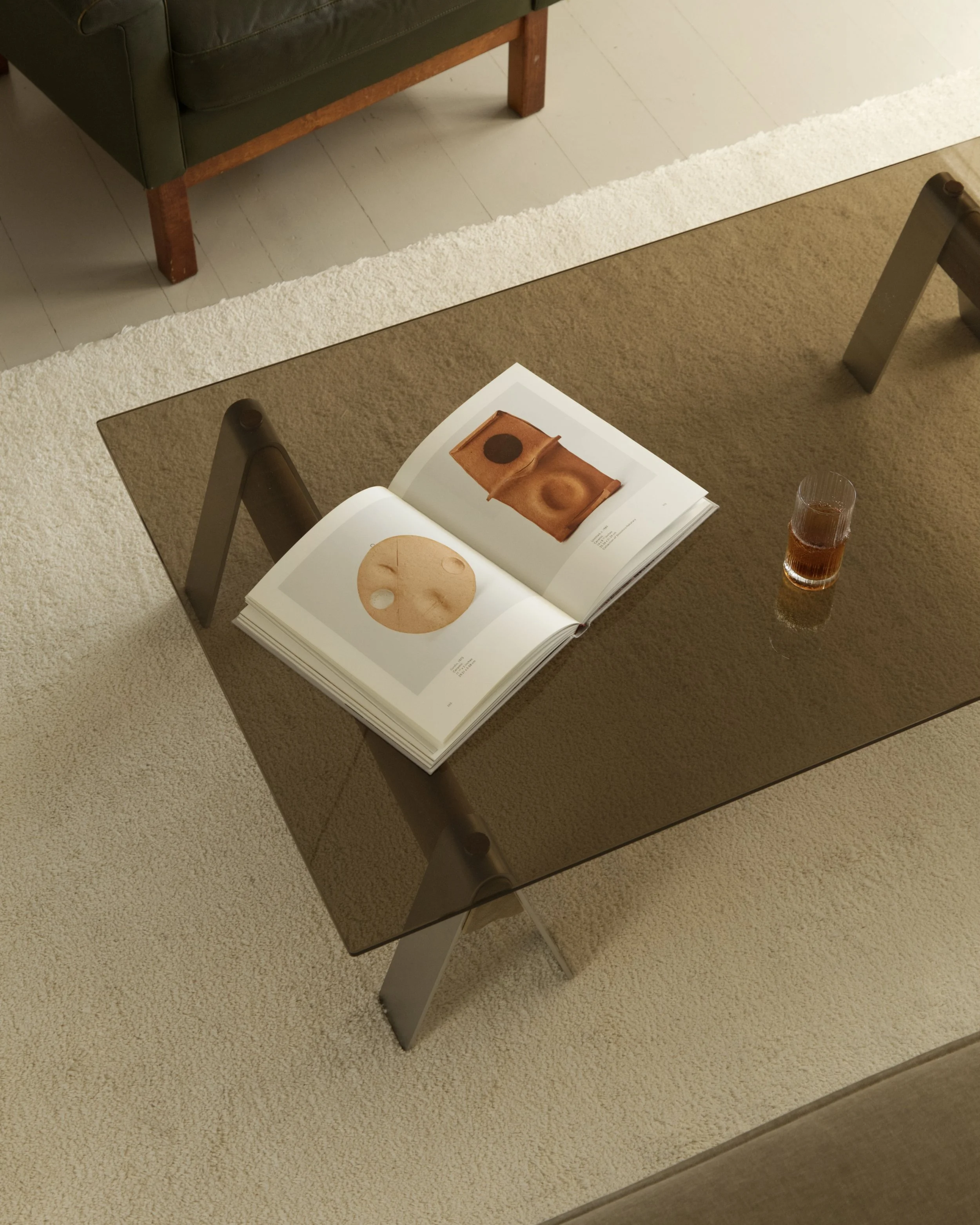 Glass top coffee table, trestle table, easy assembly, stainless steel