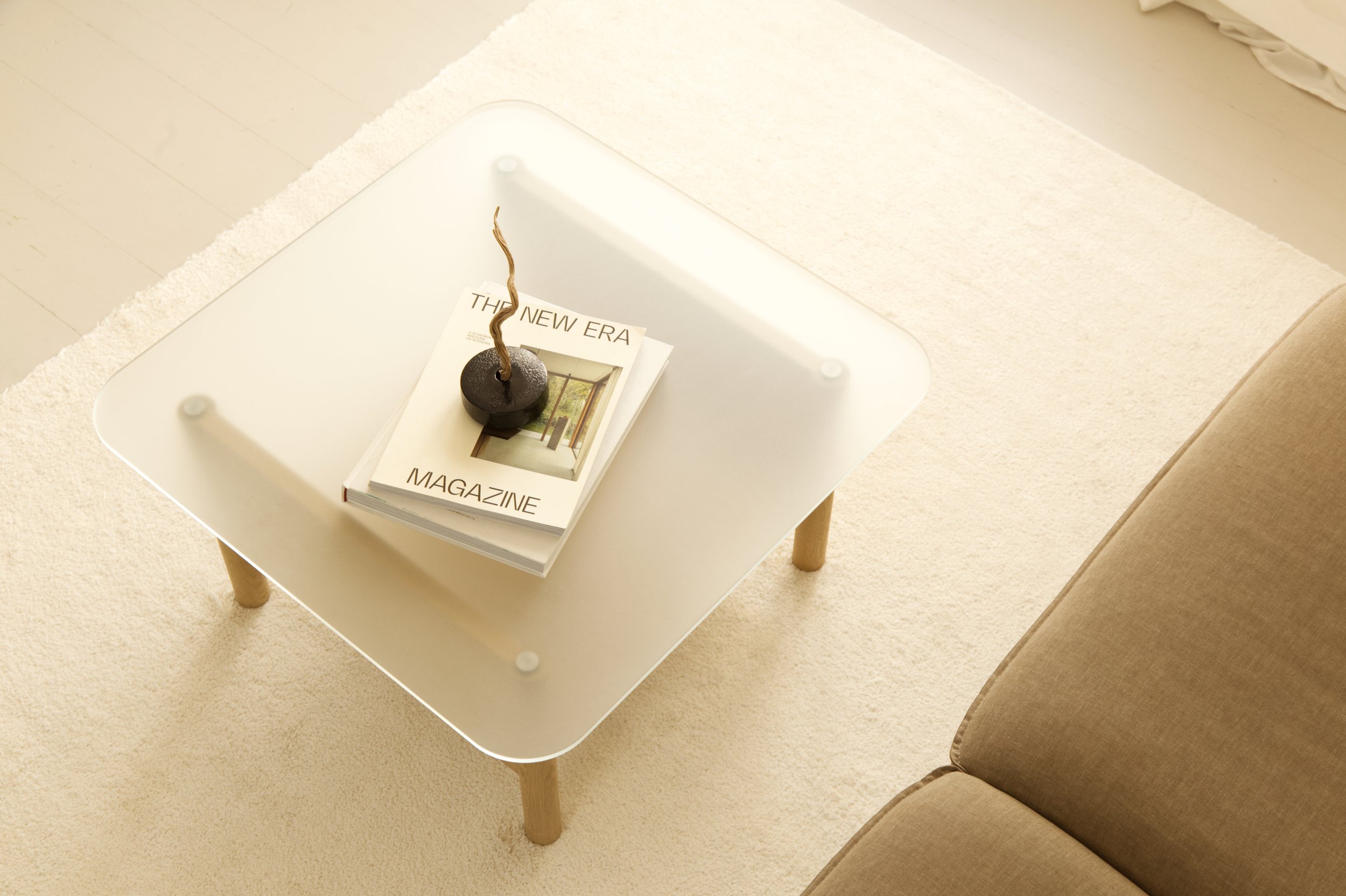 FADE coffee table, frosted glass, glass top table