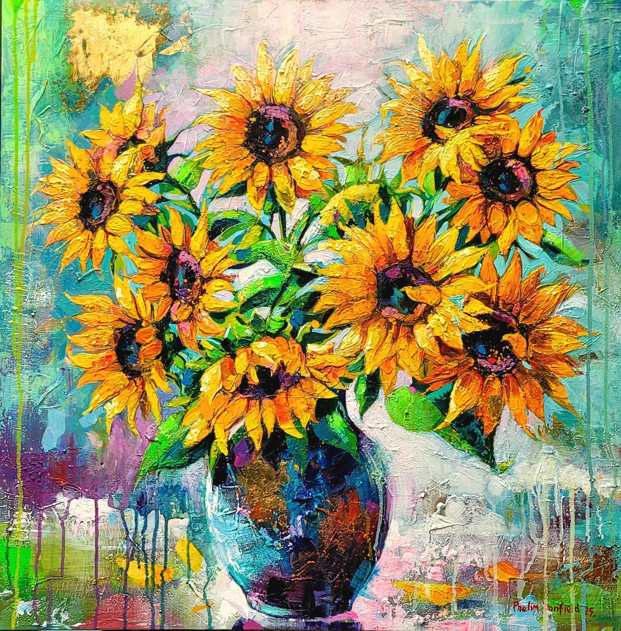 Sunflower Bloom Acrylic on Canvas 80cms x 80cms Unframed