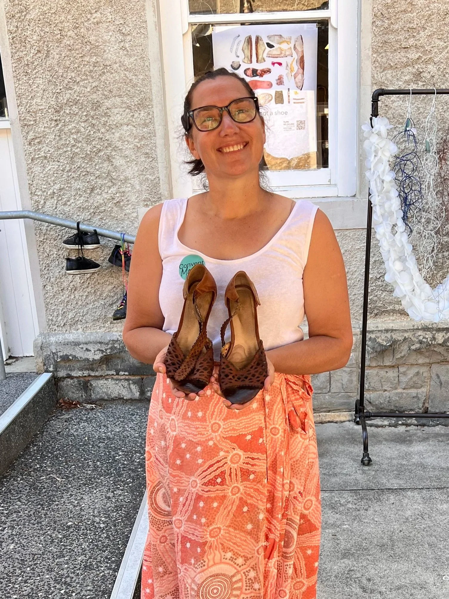 Workshop participant and artist Emma Stenhouse with her sandals