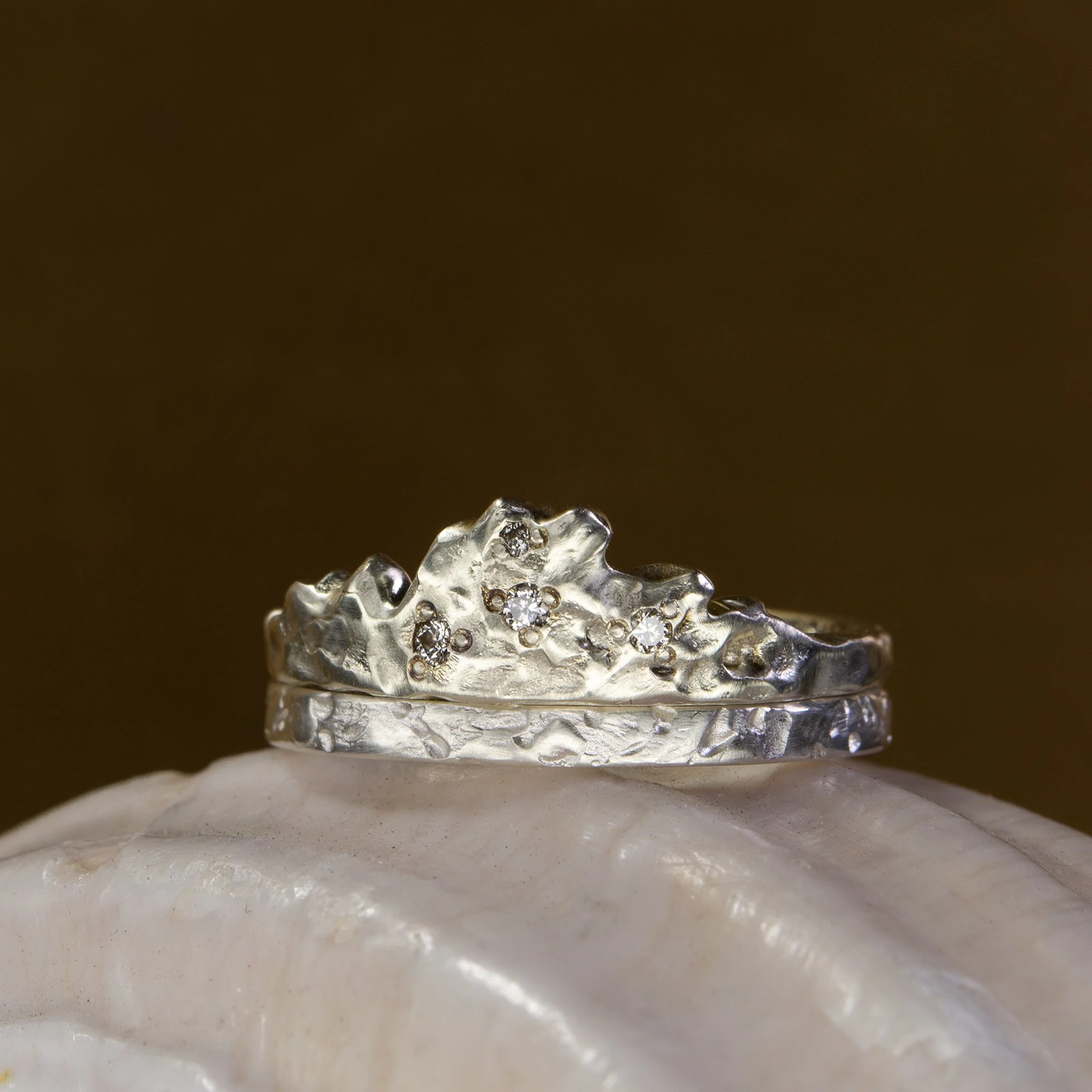 Aurelia Yeomans bespoke gold textural handcrafted wedding and engagement rings