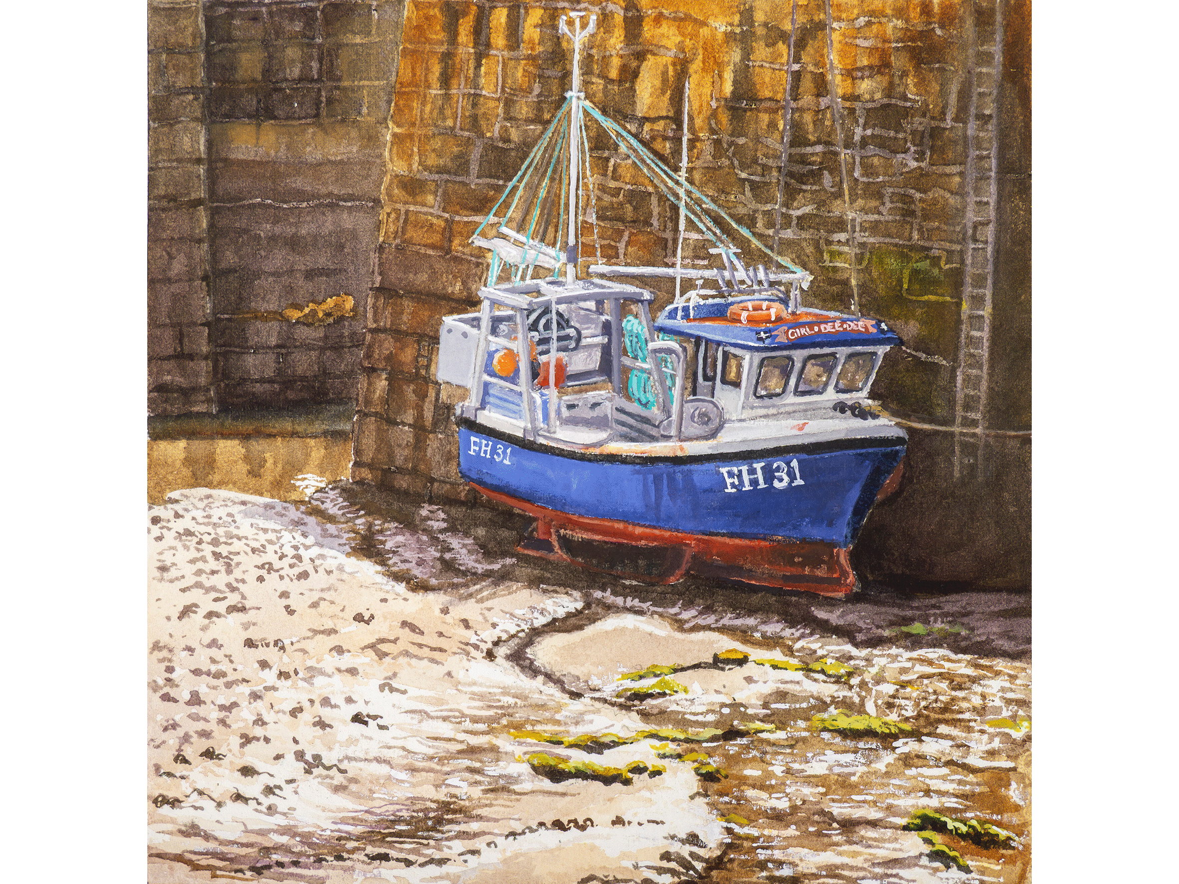 'Boat on the Flats, Porthleven' - Original Watercolour and gouache painting by Alice Hole