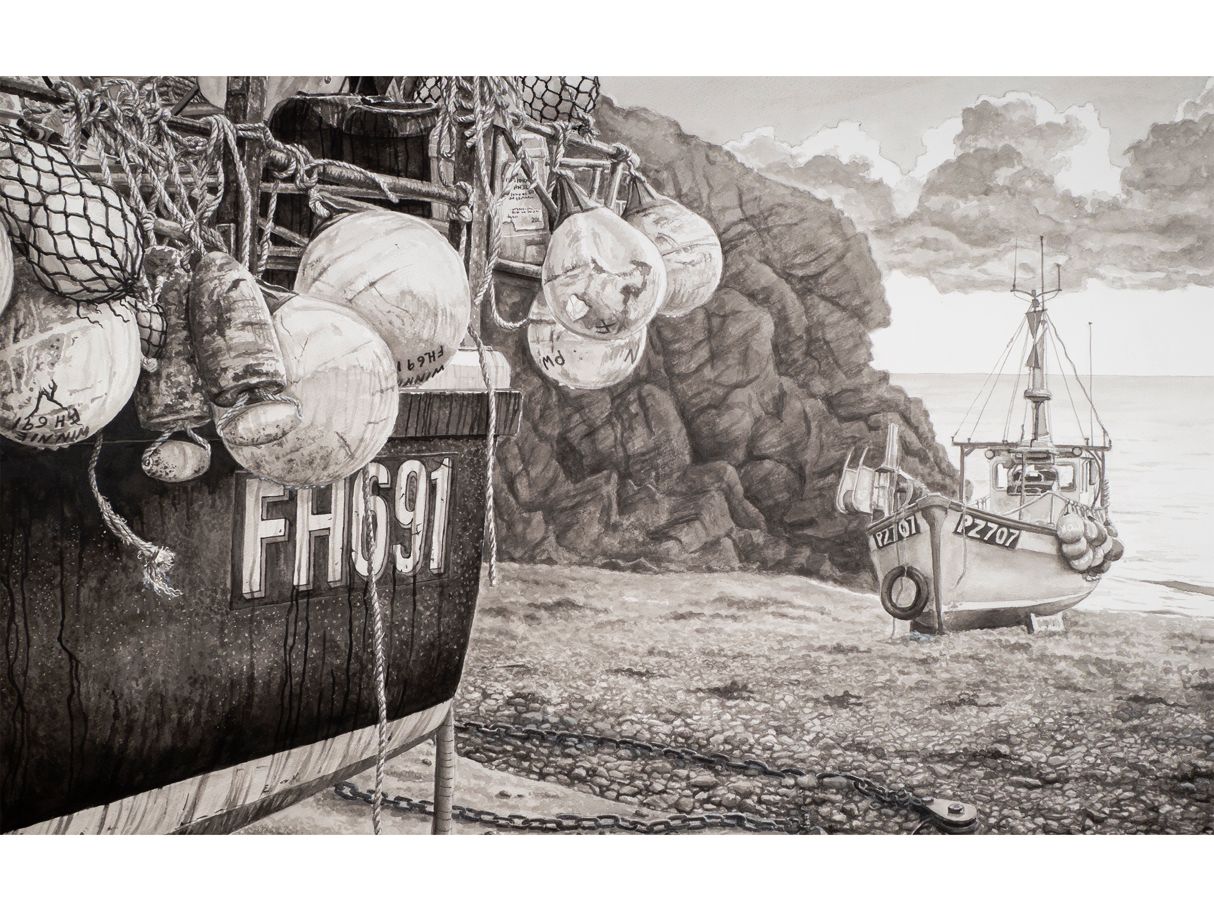 'Standing, Waiting, Cadgwith' Original Artwork