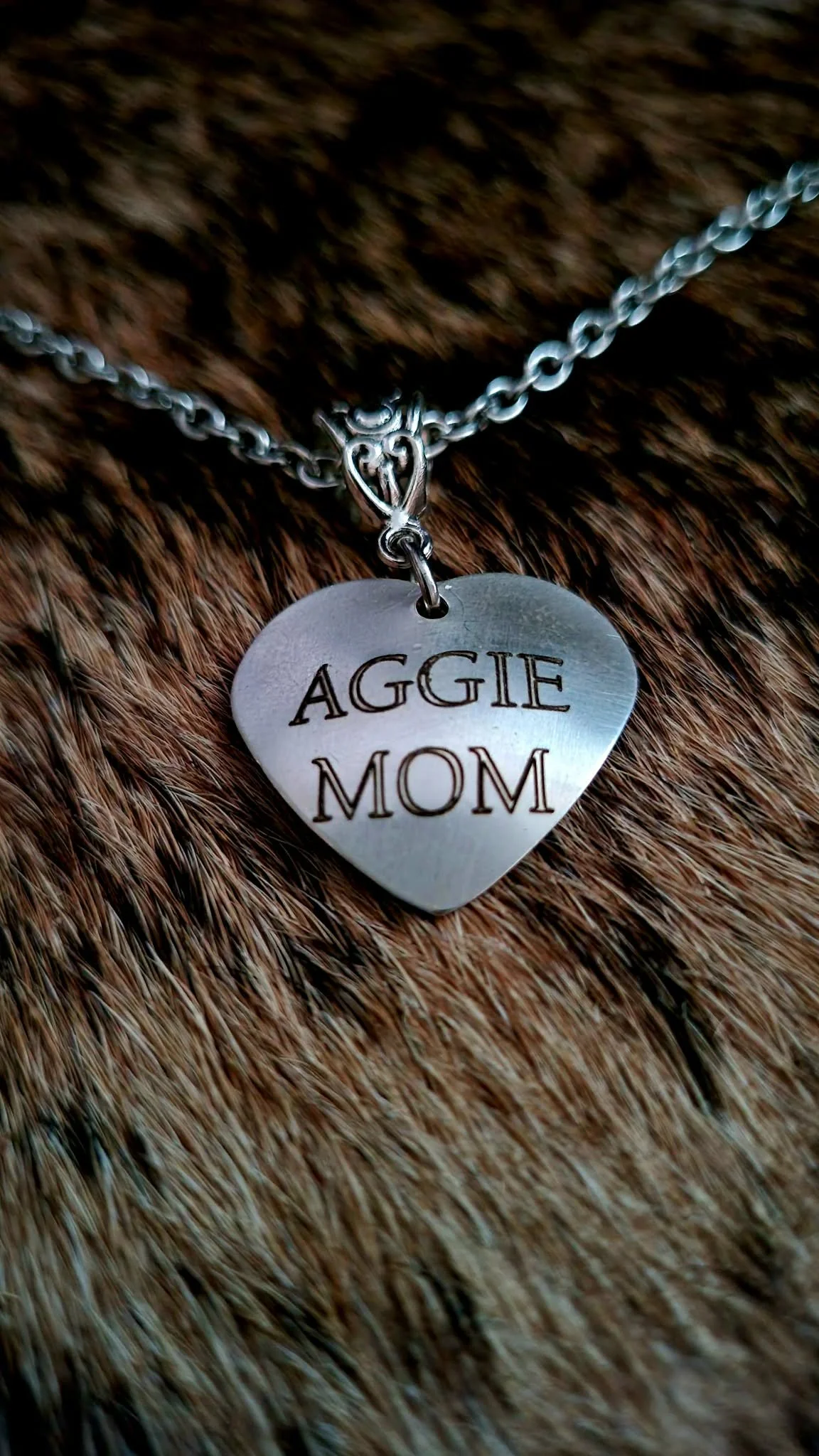Aggie Mom Heart Silverware Necklace
