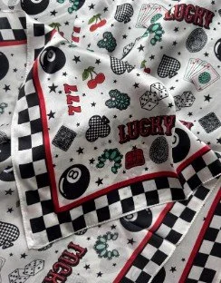 100% Silk Wild Rag Checkered Lucky 7's Casino