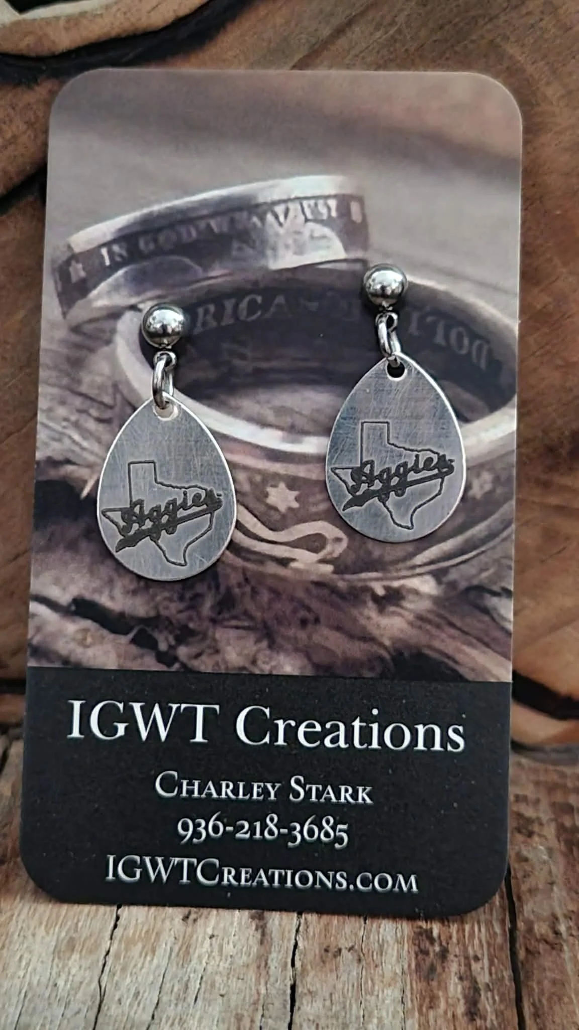 Texas Aggies silverware earrings