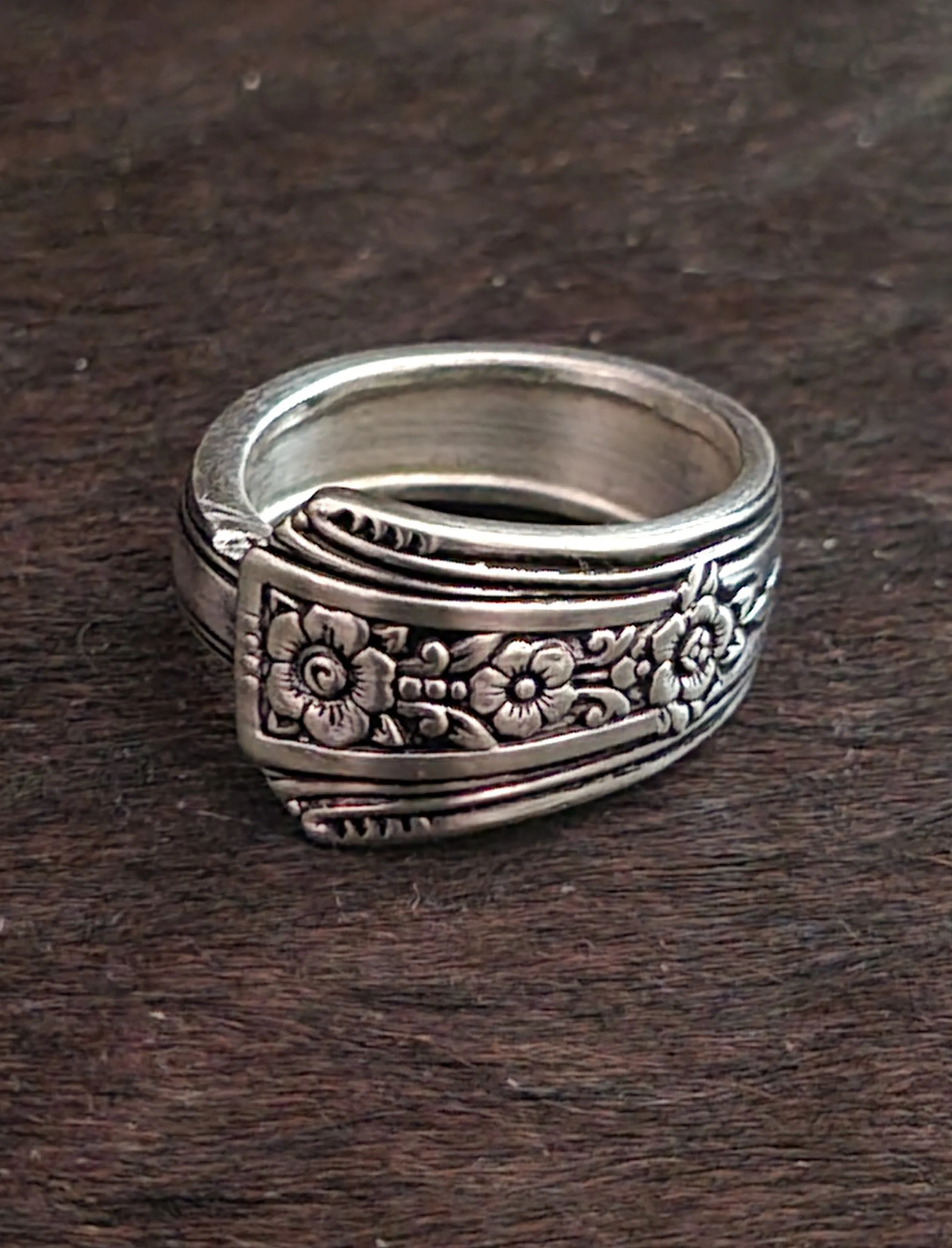 Vintage Floral Garden Spoon Ring upcycled silverware
