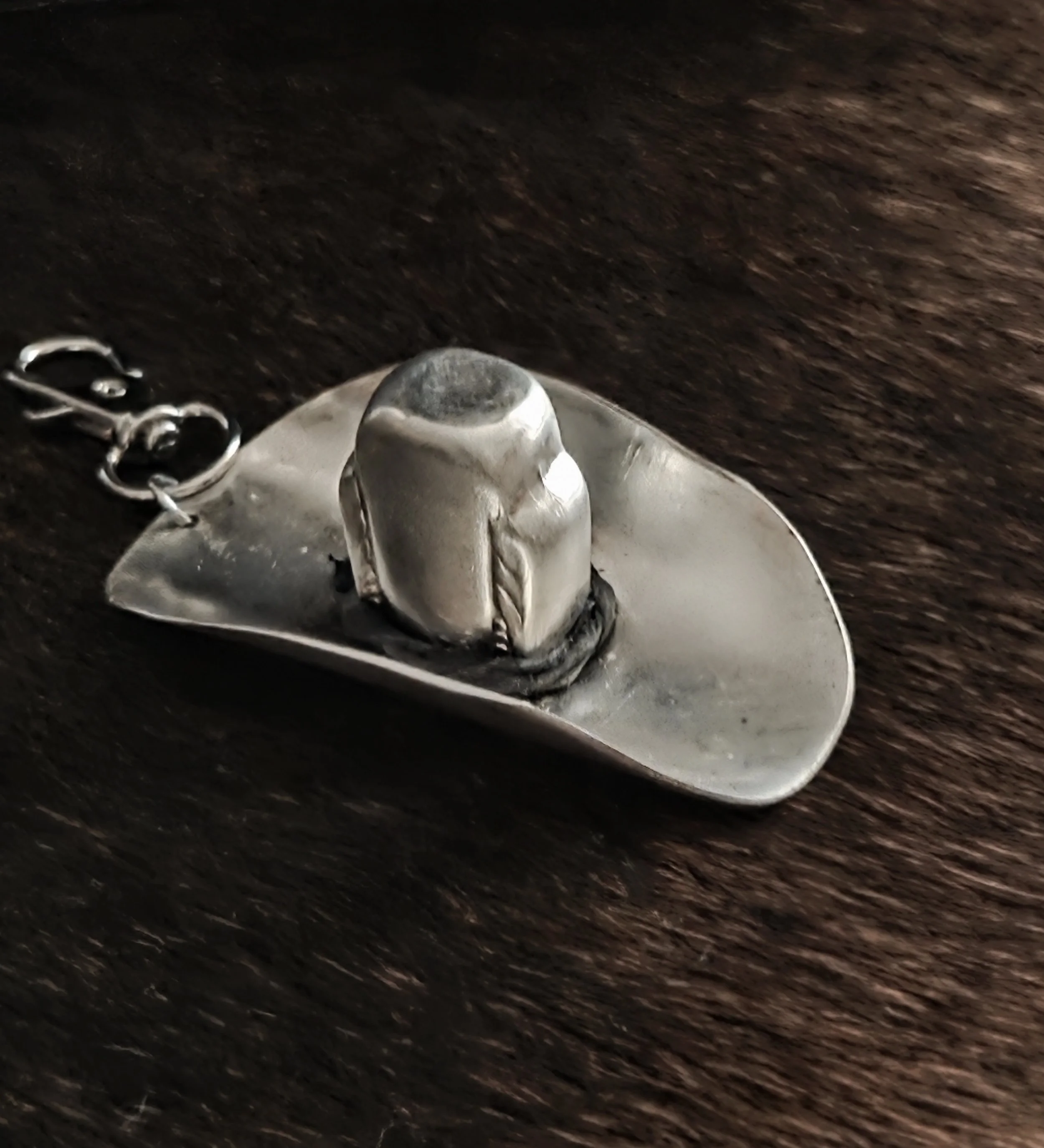 cowboy hat purse charm key chain fob repurposed silverware