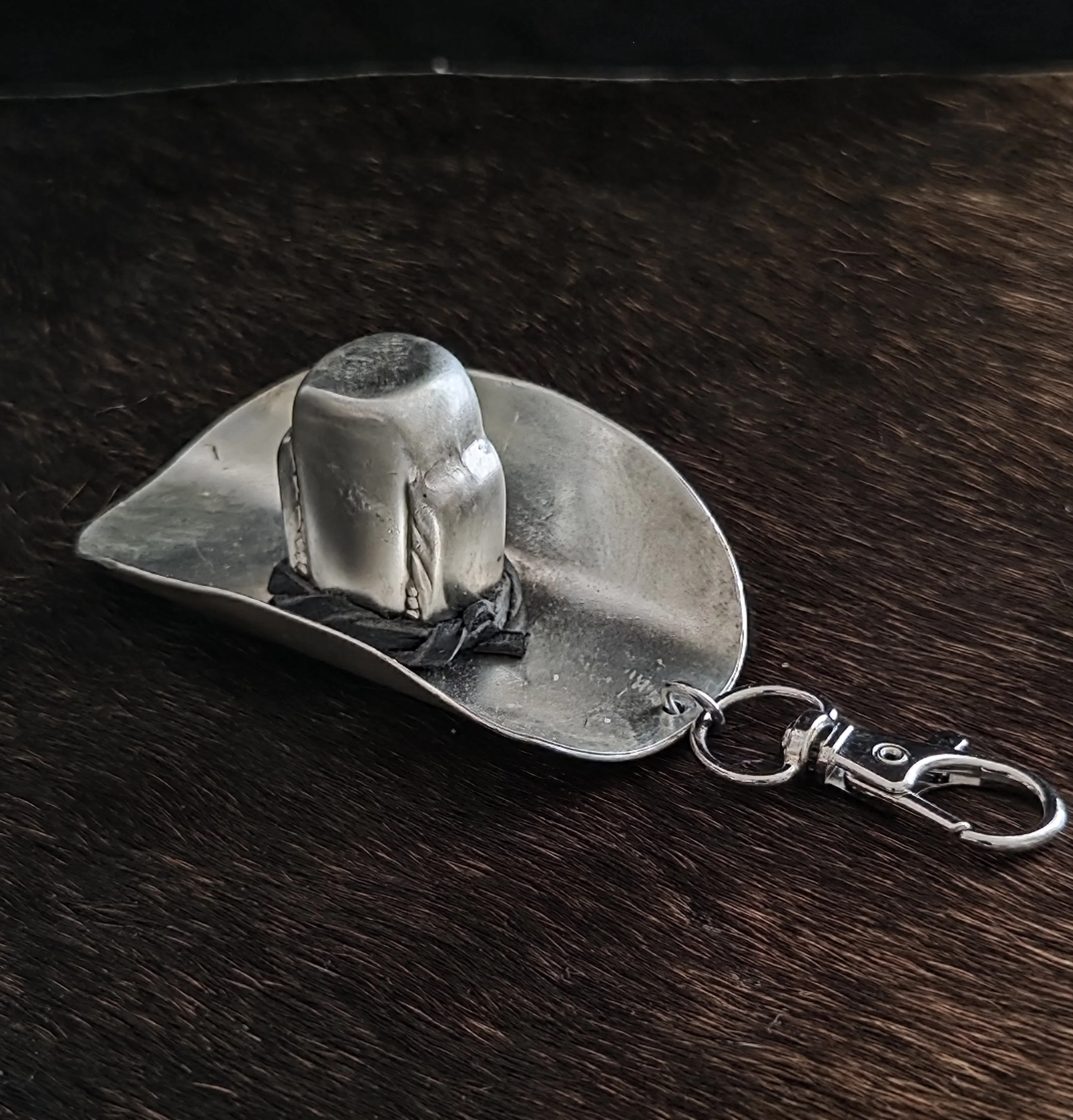 cowboy hat purse charm key chain fob repurposed silverware
