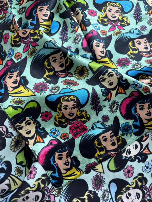 100% Silk Wild Rag Color Pop Comic Cartoon Cowgirls