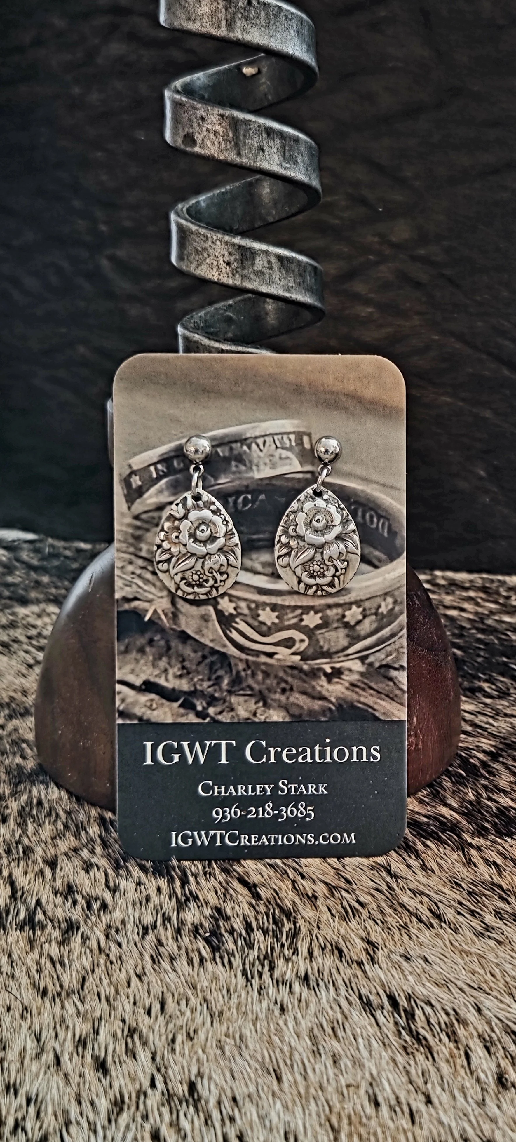 Jubilee pattern silverware, silverware earrings