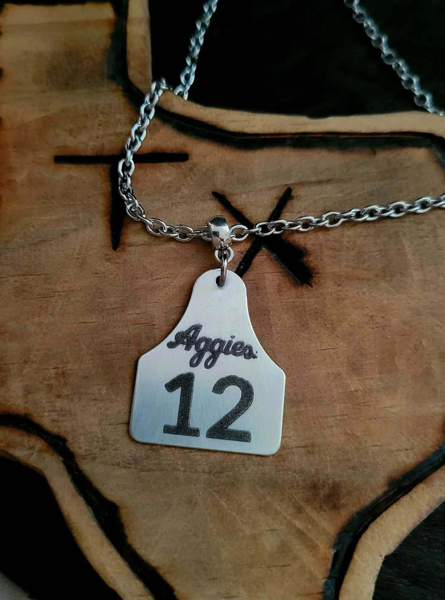 Aggie 12th man cattle tag necklace