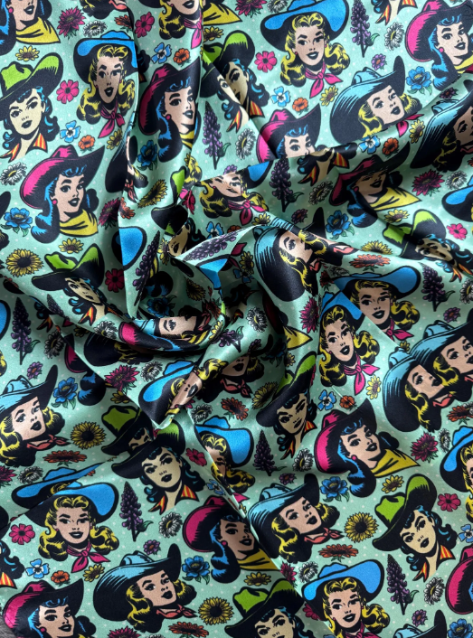 100% Silk Wild Rag Color Pop Comic Cartoon Cowgirls