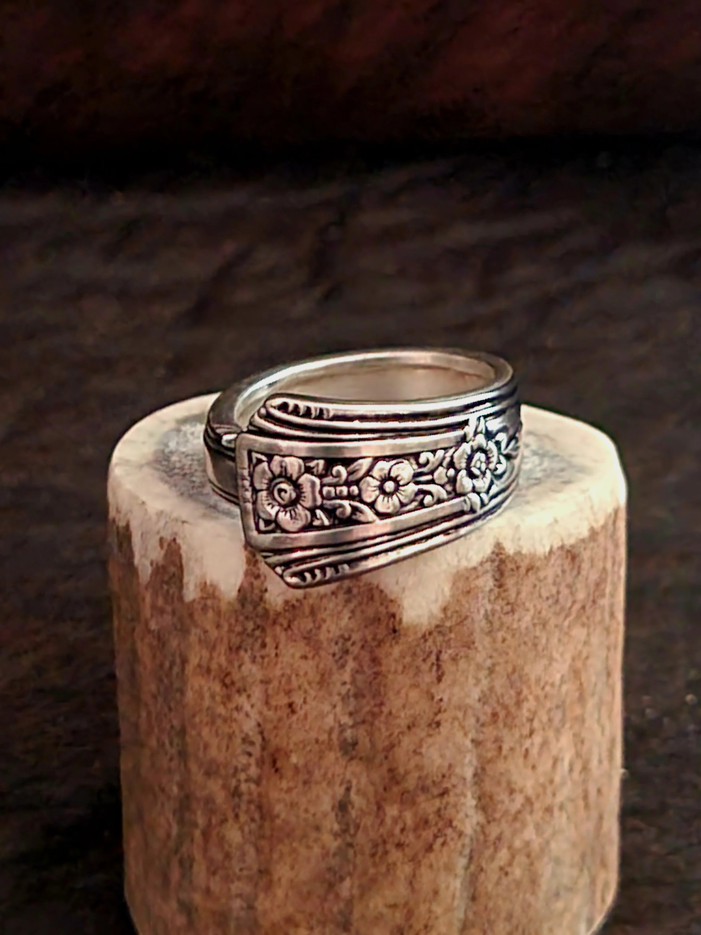 Vintage Floral Garden Spoon Ring upcycled silverware