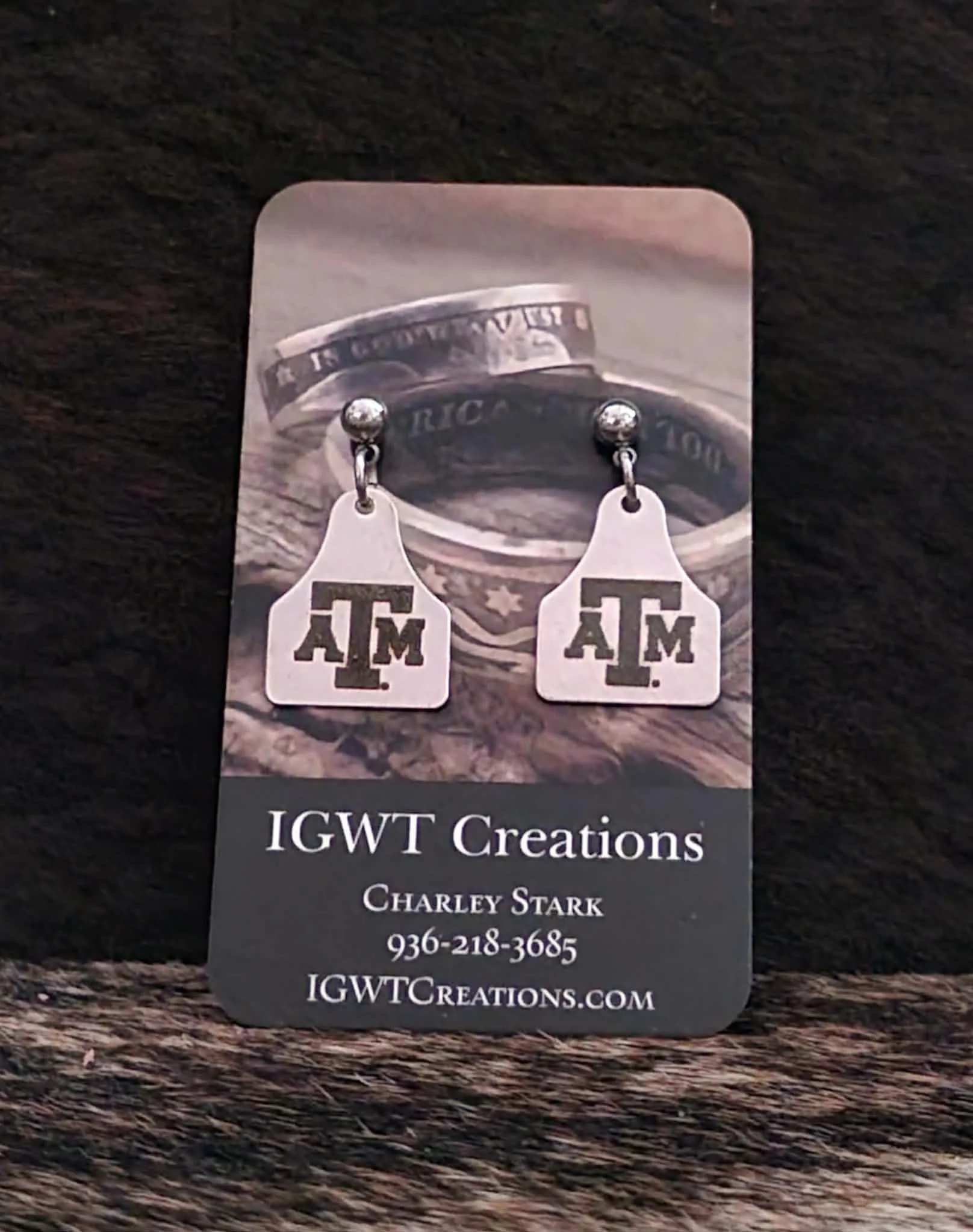 A&M Cattle Tag Aggie TAMU Earrings.jpg