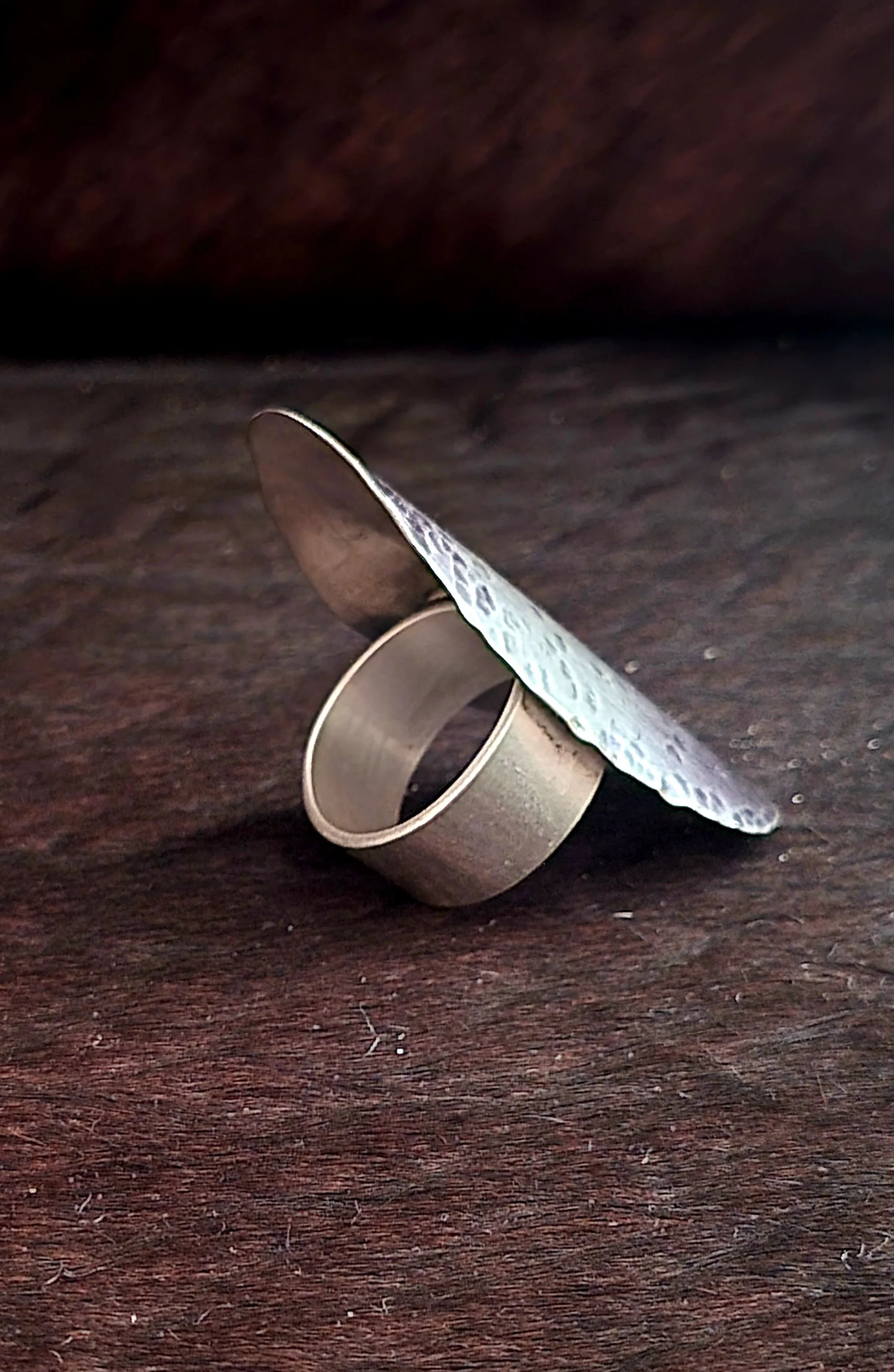 Hammered Spoon Bowl Statement Ring repurposed silverware