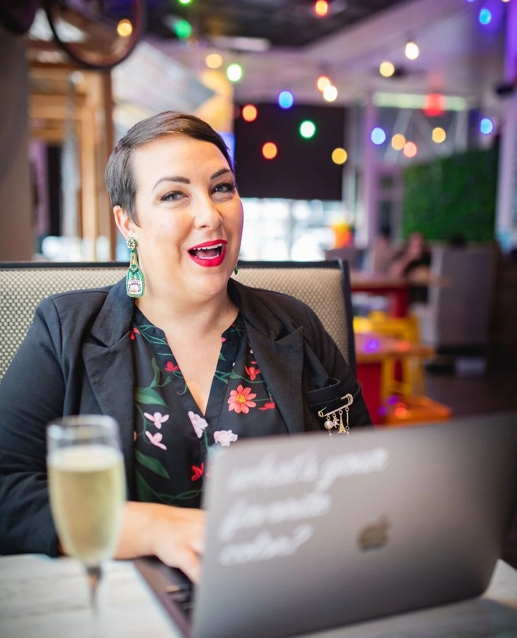 Here's my back to school pic for the record books. New school year 2022 in Salazar High with my champagne juice box and ok so I'm in a cafe and not in a &quot;school&quot; per-say, but I just wanted to be included 🤣⁠
⁠
Also I just really want to see