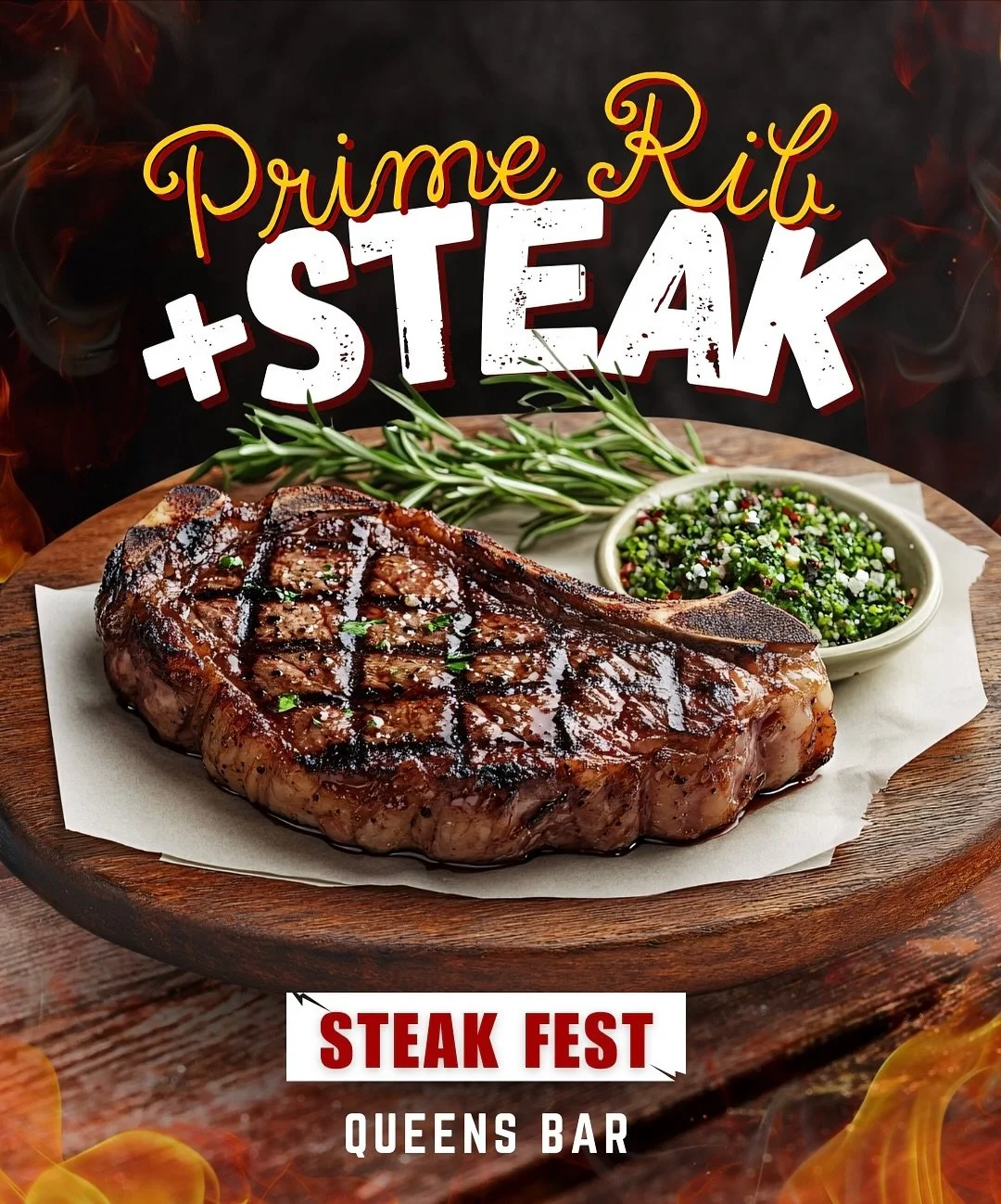 𝐒𝐓𝐄𝐀𝐊 𝐅𝐄𝐒𝐓 + 𝐏𝐫𝐢𝐦𝐞 𝐑𝐢𝐛 𝐒𝐚𝐭𝐮𝐫𝐝𝐚𝐲

Steak your claim: today&rsquo;s lineup is not for the faint of appetite.

𝘛𝘰𝘥𝘢𝘺&rsquo;𝘴 𝘭𝘪𝘯𝘦𝘶𝘱:
🥩 𝗦𝘁𝗲𝗮𝗸 𝗙𝗲𝘀𝘁 𝗠𝗲𝗻𝘂 &mdash; where the grill does the talking.
🔥 𝗣𝗿𝗶?