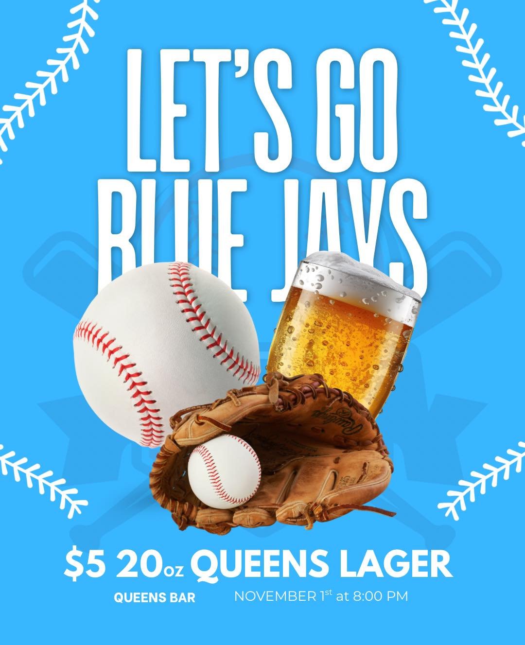 Blue Jays on the screen, $5 Queen&rsquo;s Lagers (tonight only) in hand. 20oz of cold beer, good noise, and zero regrets 🍺

Come watch the game the way it&rsquo;s meant to be&mdash;loud, local, and a little bit rowdy ⚾️