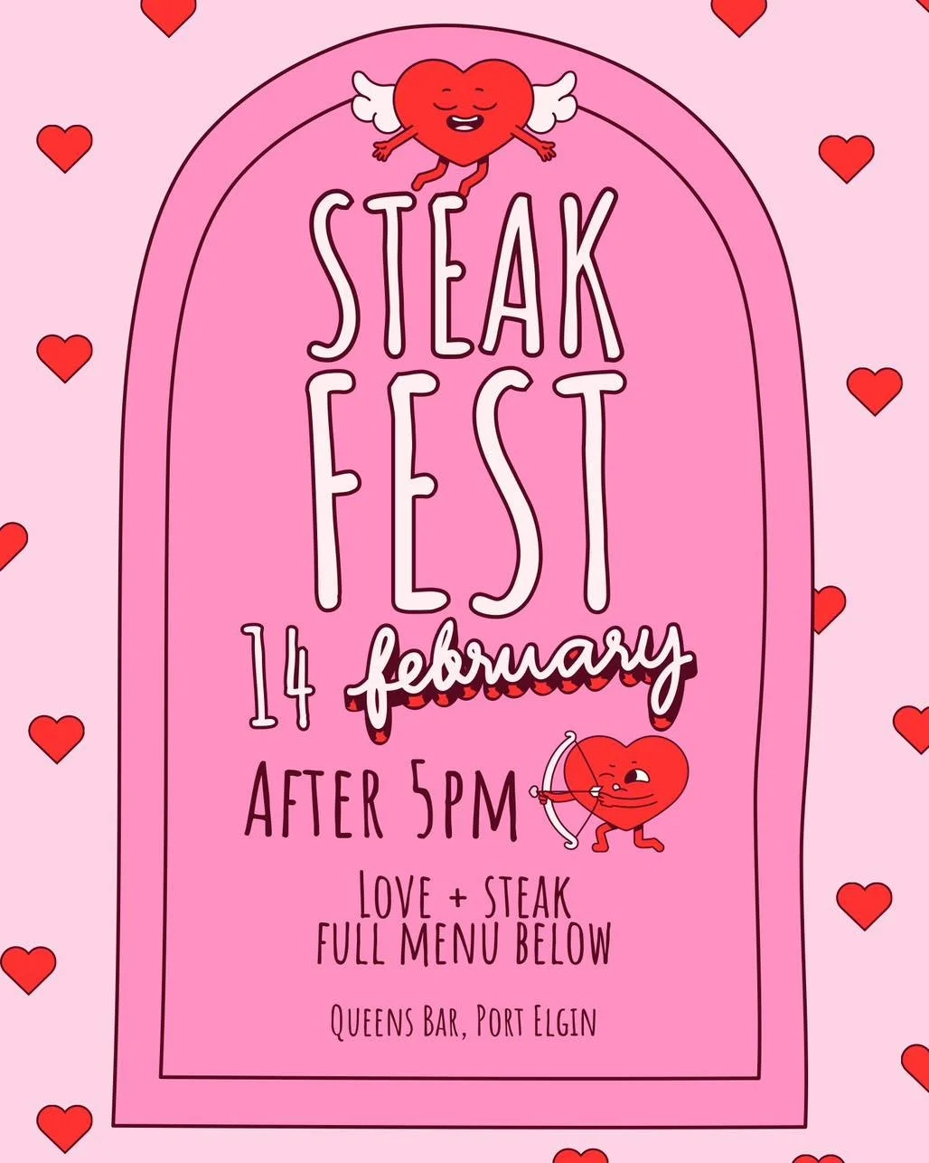 𝓥𝓪𝓵𝓮𝓷𝓽𝓲𝓷𝓮&rsquo;𝓼 𝓢𝓽𝓮𝓪𝓴𝓯𝓮𝓼𝓽 💕🥩

📅 February 14th
🕔 From 5:00 pm
📍 Queen&rsquo;s Bar

𝐒𝐓𝐀𝐑𝐓𝐄𝐑𝐒
Parmesan Arancini with house marinara
Crab Cakes with remoulade
Oysters Rockefeller
Classic Shrimp Cocktail
Soy Ginger Seared