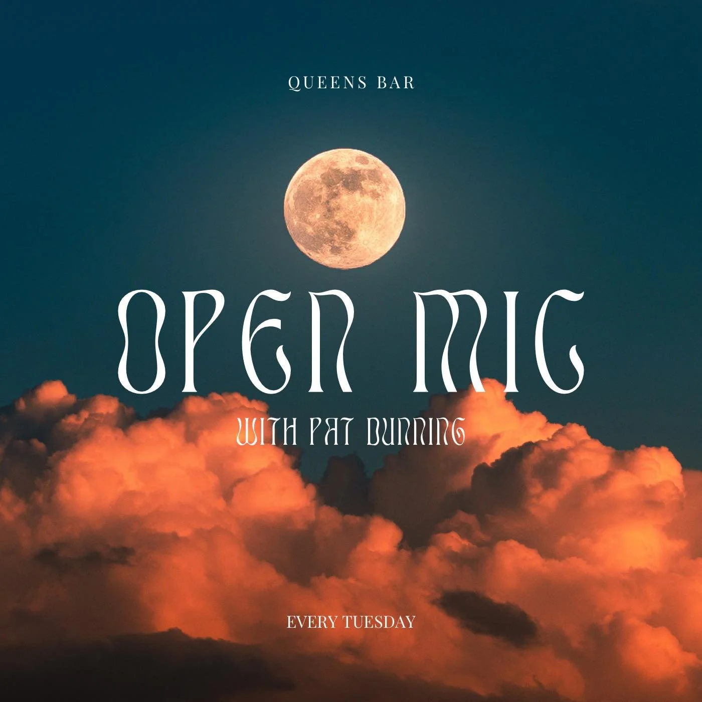 Open Mic Tonight 🎤

Got a voice that deserves a mic? A guitar that&rsquo;s been sitting in the corner judging you? Or a song you&rsquo;ve been low-key practicing in your kitchen? Bring it.

Hosted by Pat Dunning, so you know it&rsquo;s in good hands