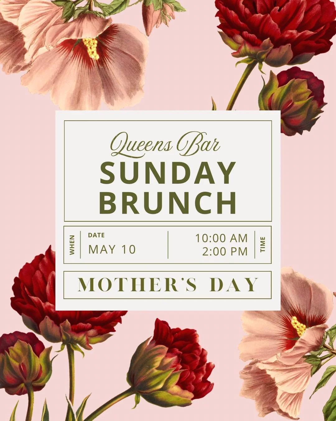 𝓜𝓸𝓽𝓱𝓮𝓻&rsquo;𝓼 𝓓𝓪𝔂 𝓑𝓻𝓾𝓷𝓬𝓱 💐🥂

Nothing says &ldquo;thanks for raising me&rdquo; like bubbles before noon.

Join us for a Traditional Mother&rsquo;s Day Brunch from 10am&ndash;2pm&mdash;the perfect excuse to spoil Mom.

𝐃𝐫𝐢𝐧𝐤𝐬:
