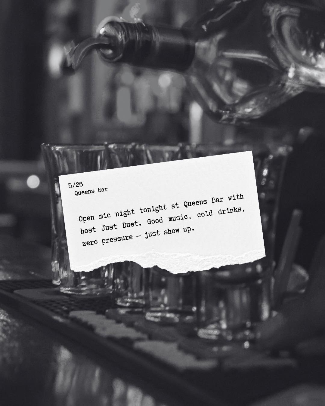 Open mic tonight 🎤

Got a song, a guitar, or just feel like getting up and playing something? Come hang out.

📅 Tuesdays
🕘 8&ndash;11
📍 Queens Bar

🍻 $6.50 GLB tall boys + vodka coolers
🍺 $7.50 Steam Whistle + Beau&rsquo;s pints
🍽 Full menu ti