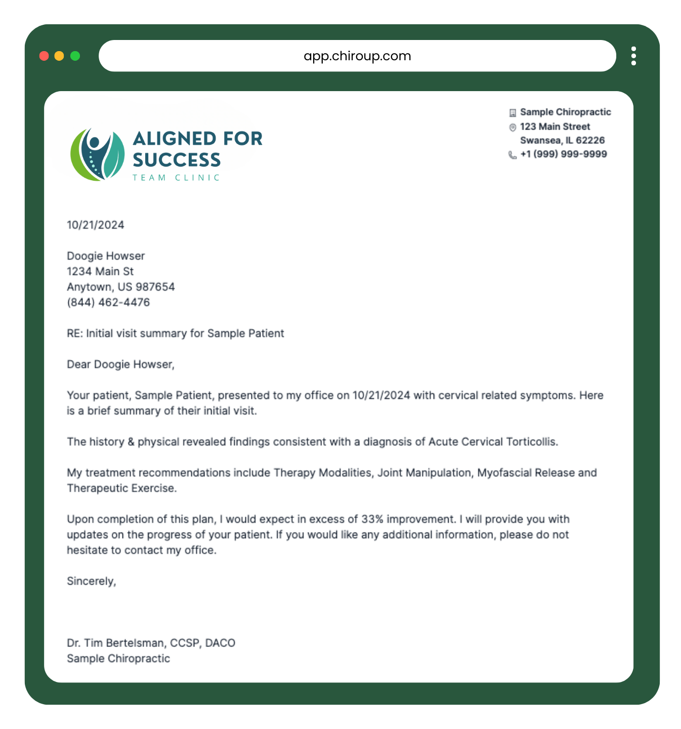 Chiropractic PCP report