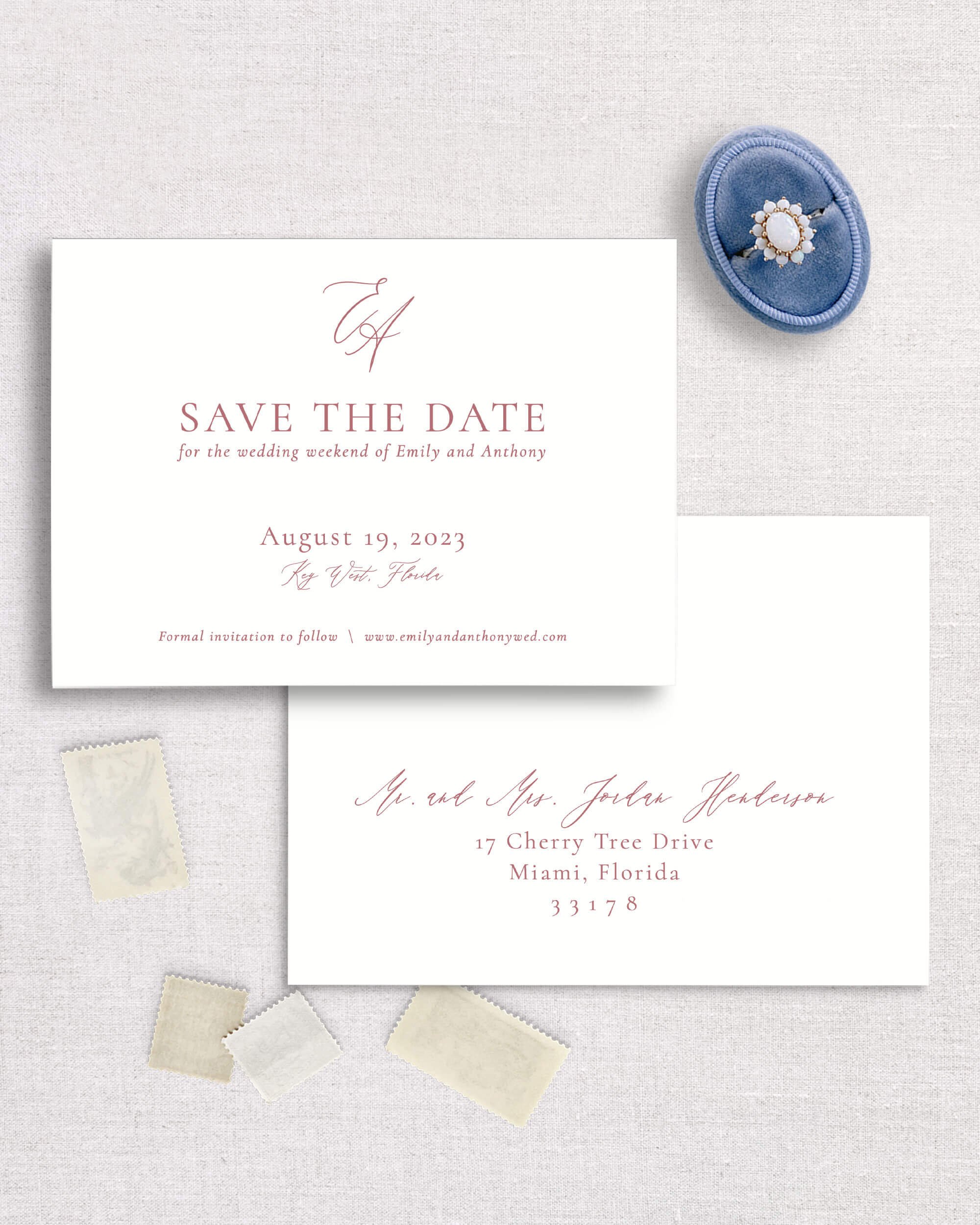 Emily suite save the date template semi-custom wedding invitation classic bright modern minimal horizontal