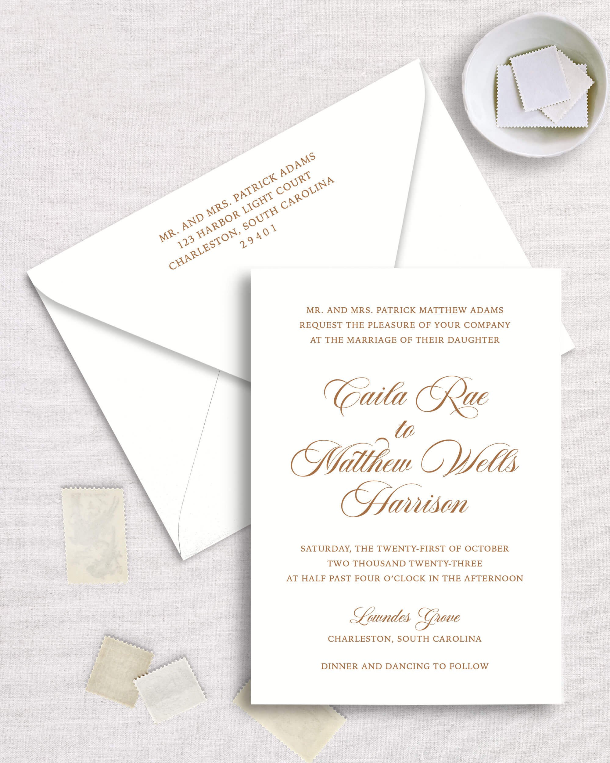 Caila suite semi-custom wedding invitation classic southern bold script font black tie elegant timeless design