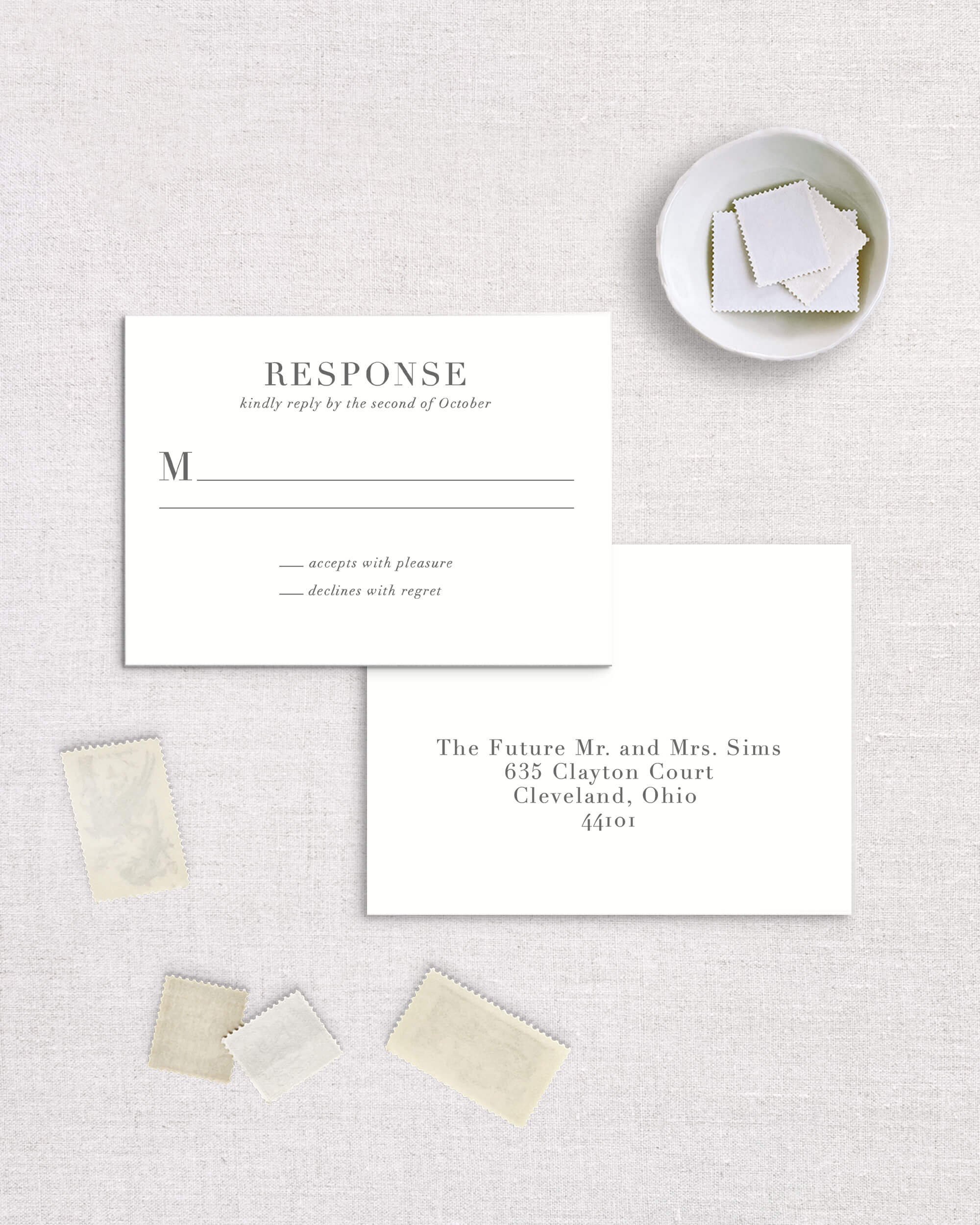 Madeline suite template semi-custom reply card rsvp simple design timeless modern Cleveland wedding invitation