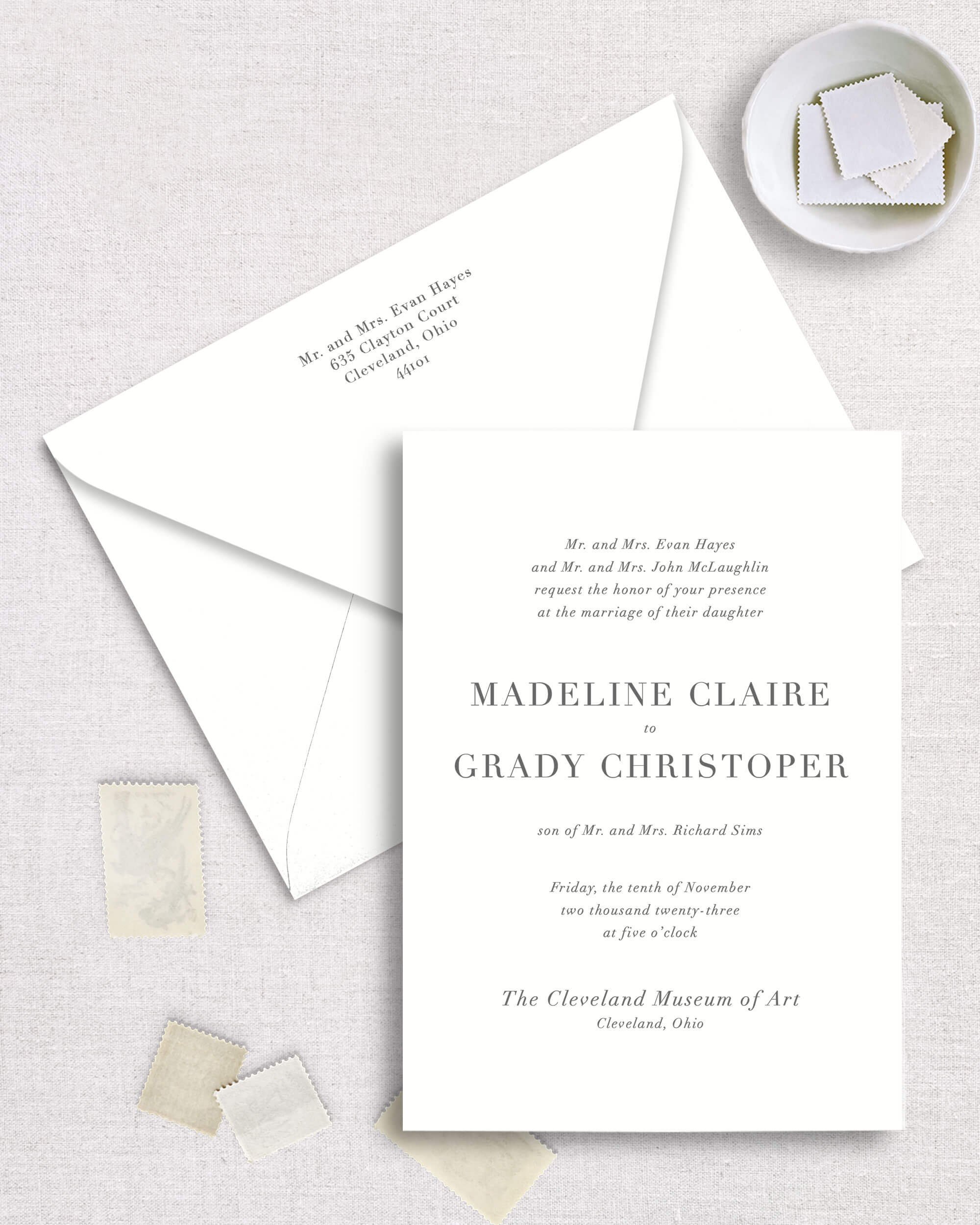 Madeline suite semi-custom wedding invitation modern classic elegant Blake tie wedding guest