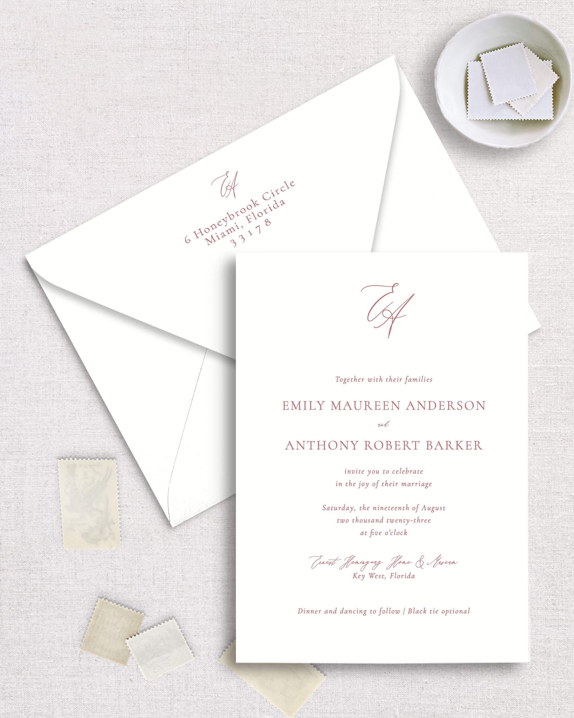 Emily suite semi-custom invitation two letter monogram bright template invitation classic elements minimal