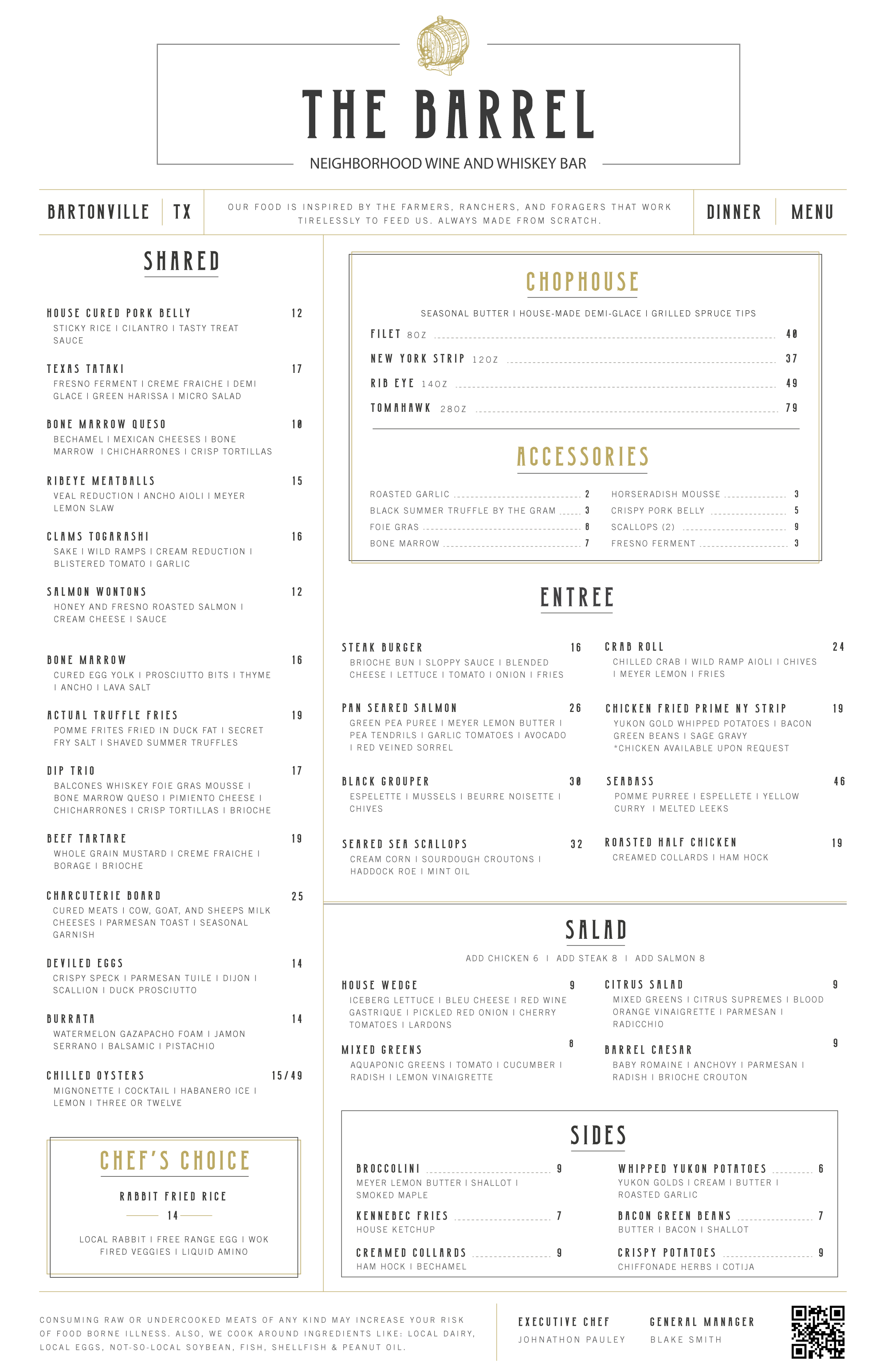 MENU — The Barrel Bar