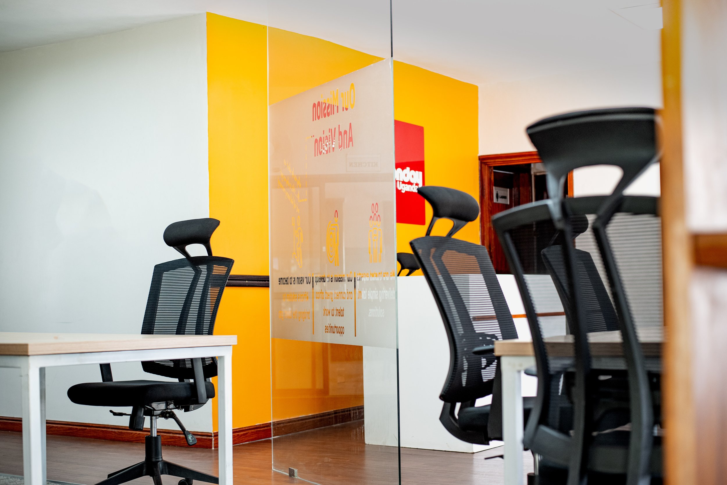 Glass partition wall in the main office area