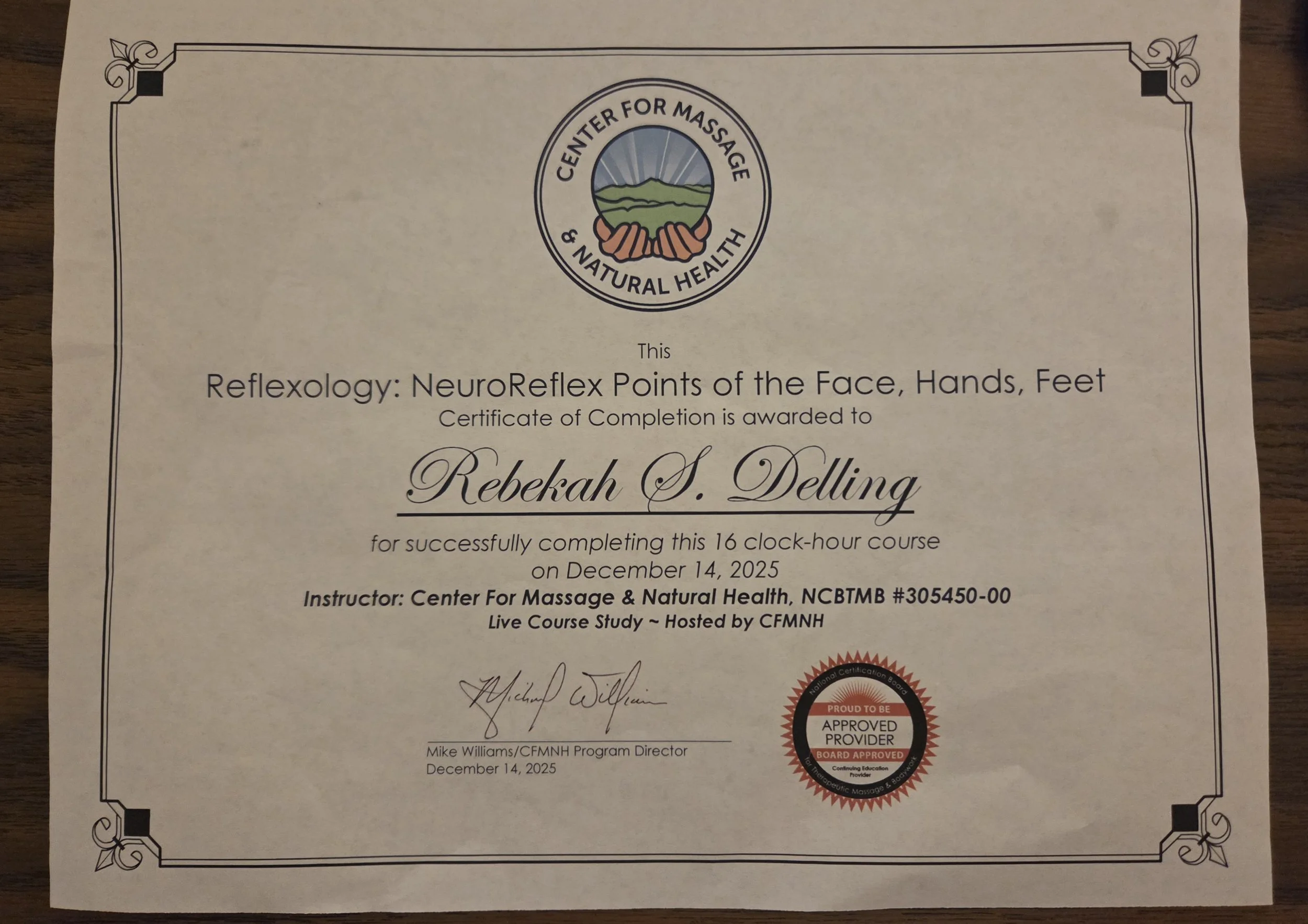 Reflexology Certificate for Rebekah Delling