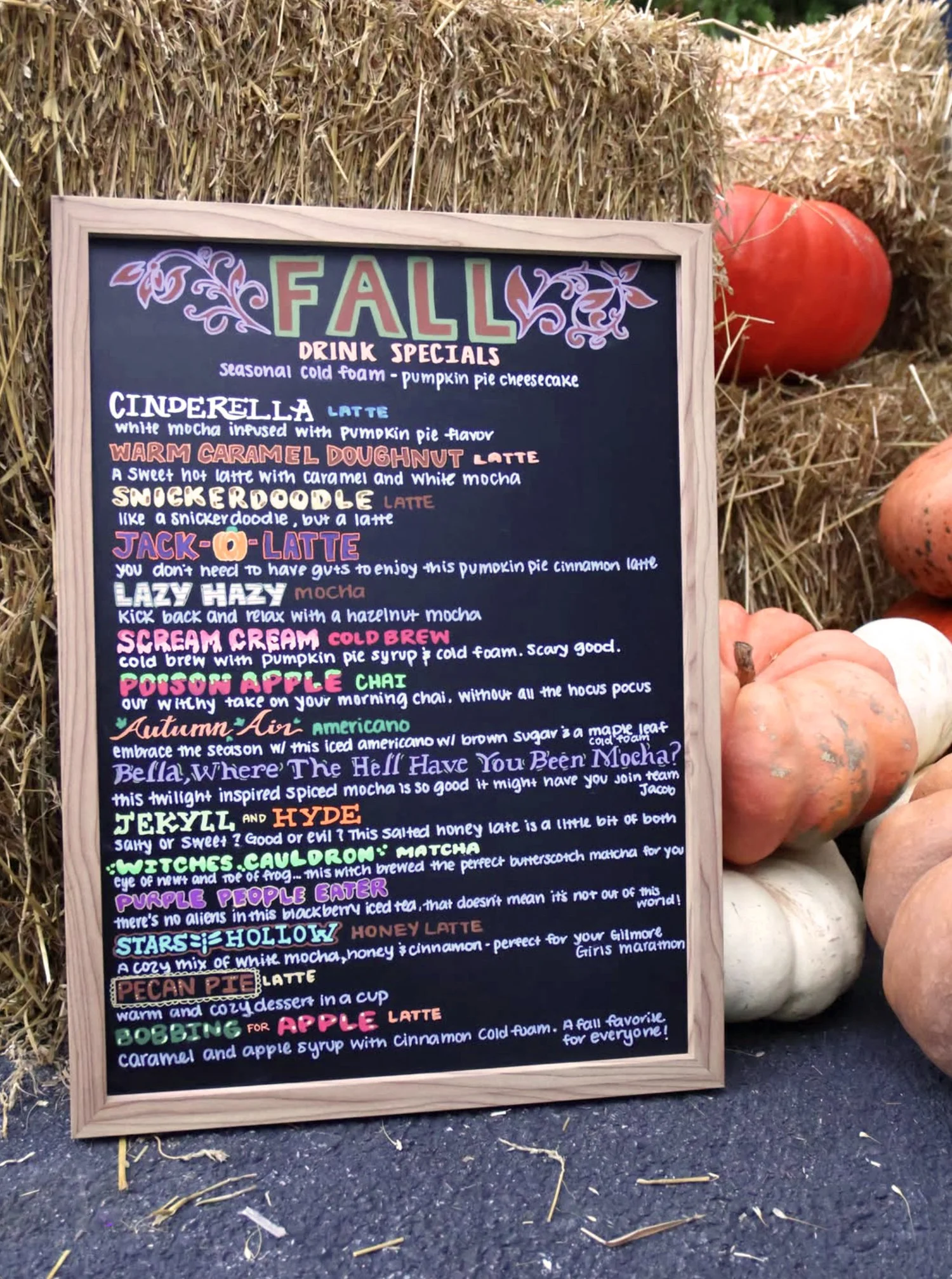 Fall-themed Drink Specials for Dessert First Coffee & Dessert Bar including Cinderella Latte and Poison Apple Chai