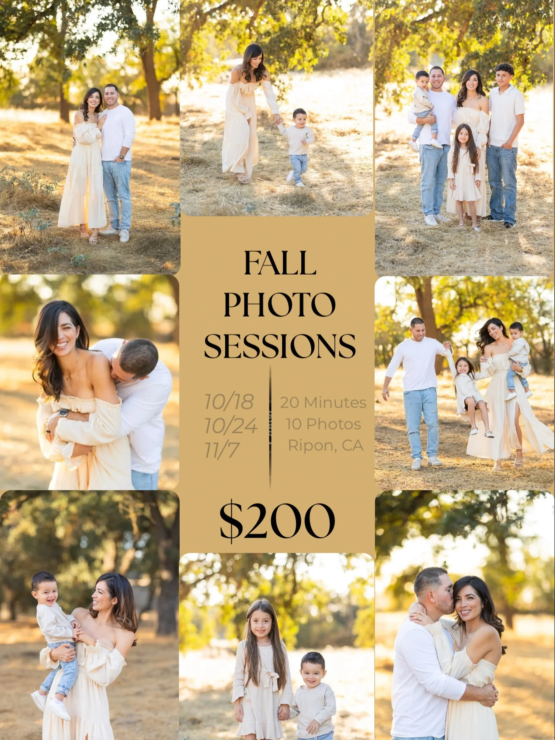 Golden light, cozy vibes &amp; memories you&rsquo;ll want to keep forever. 🤎

Fall photo sessions are booking NOW!
Spots are limited &mdash; grab yours before they&rsquo;re gone! 📸✨ 

🔗Link in Bio